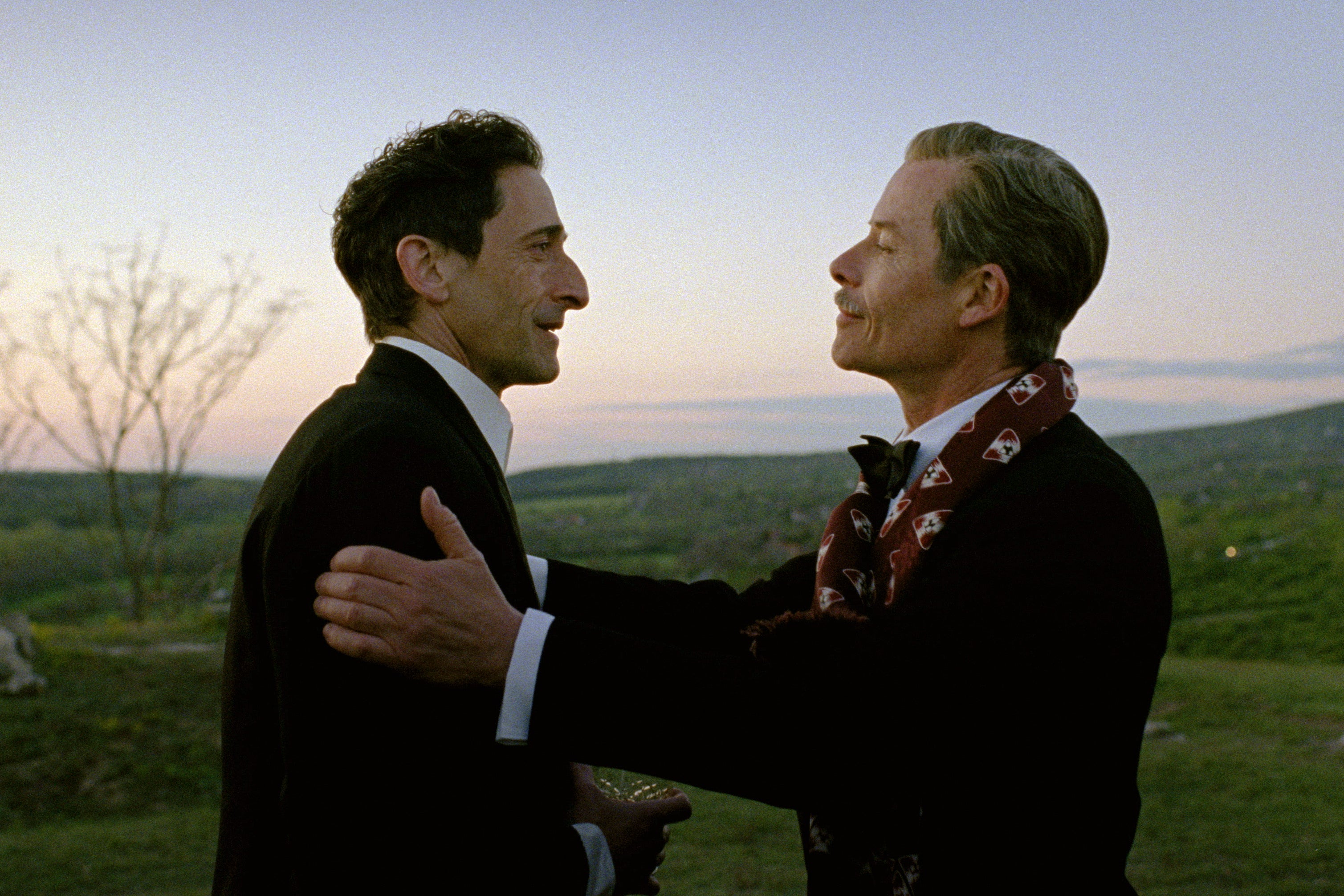 Pearce, right, with Adrien Brody in ‘The Brutalist’