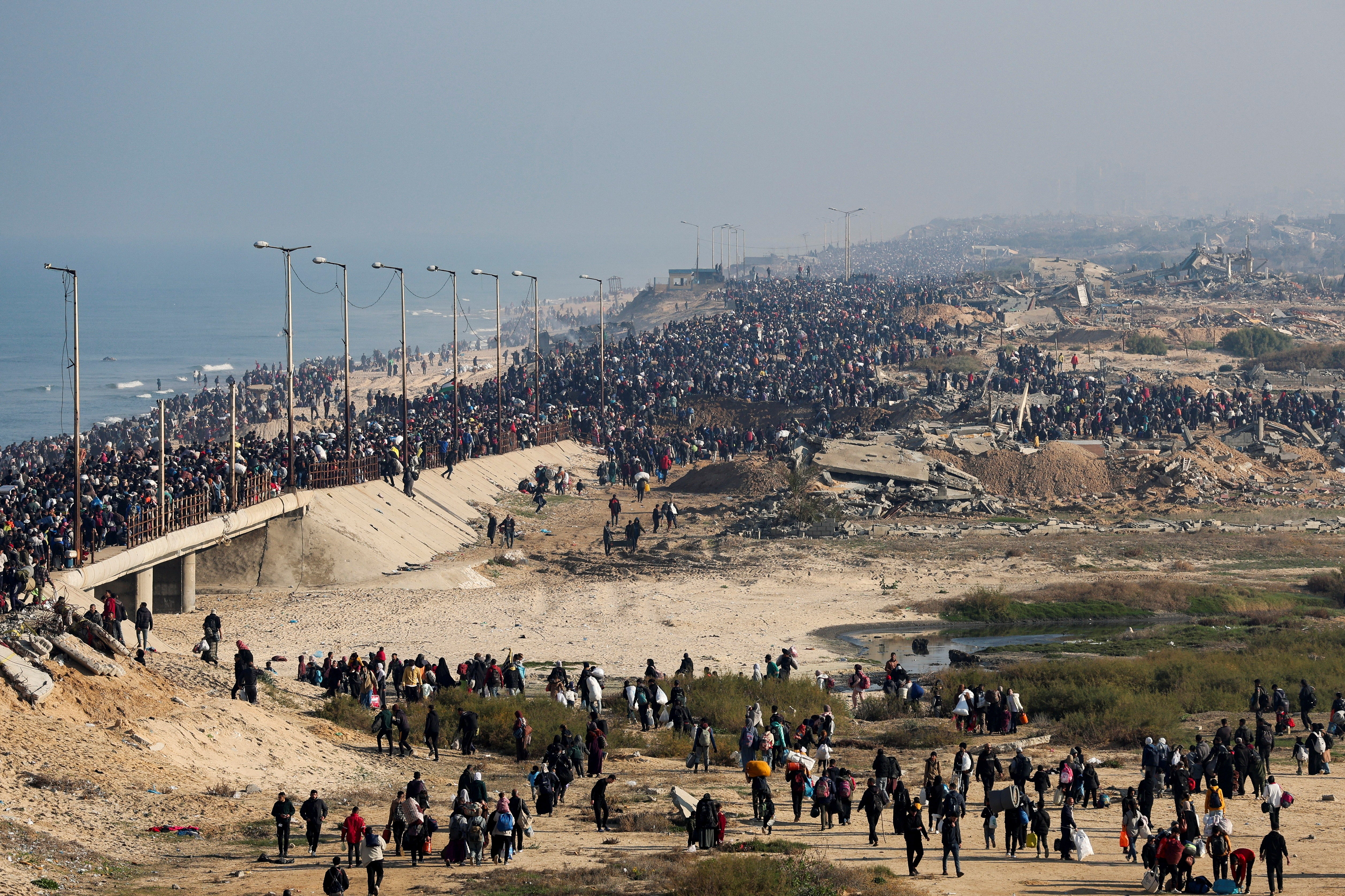 Footage showed a huge stream of civilians heading up the Gazan coast on Monday morning