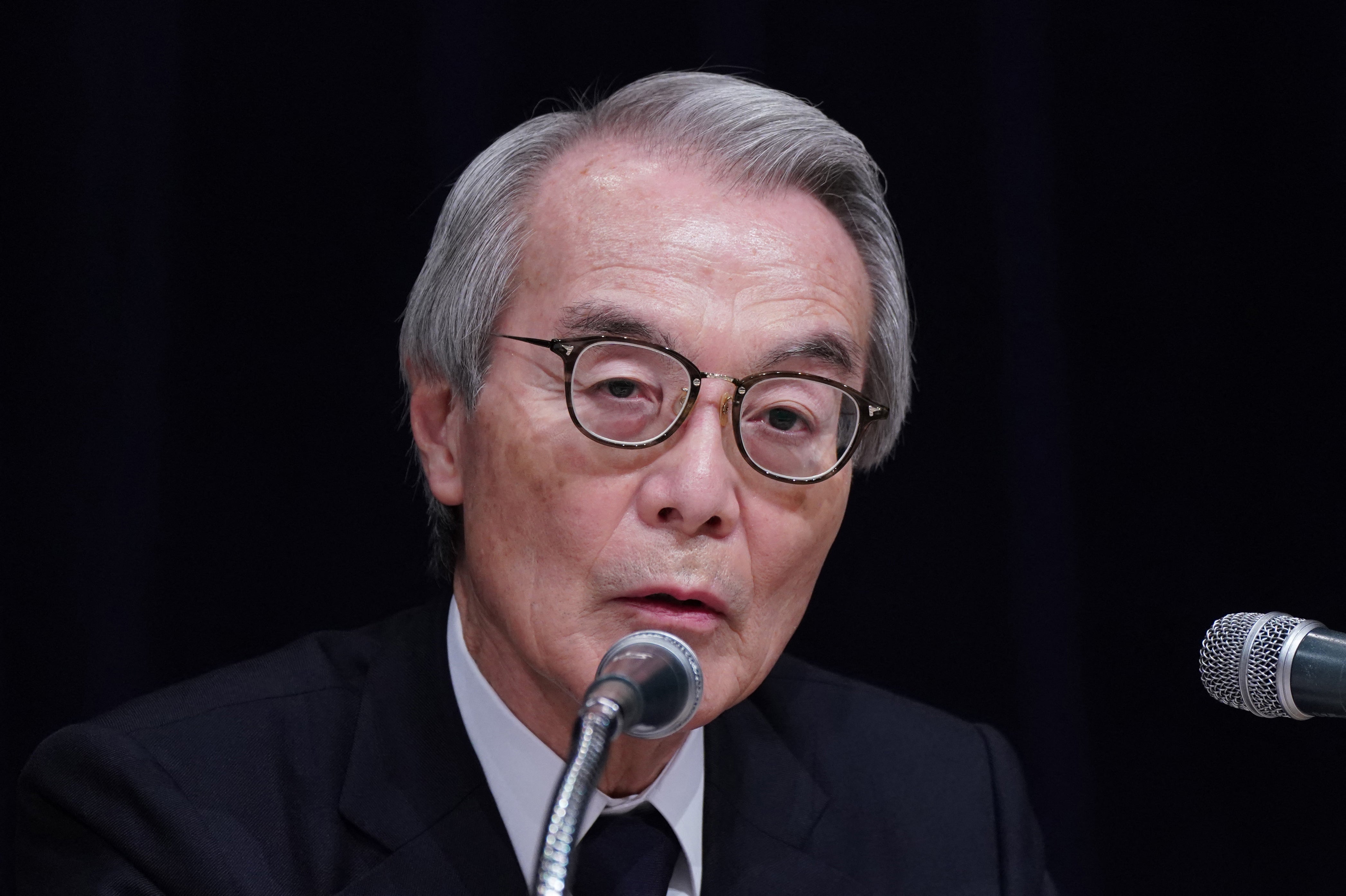 Chairman of Fuji Television Shuji Kano speaks during a press conference at the company’s headquarters in Tokyo on 27 January 2025