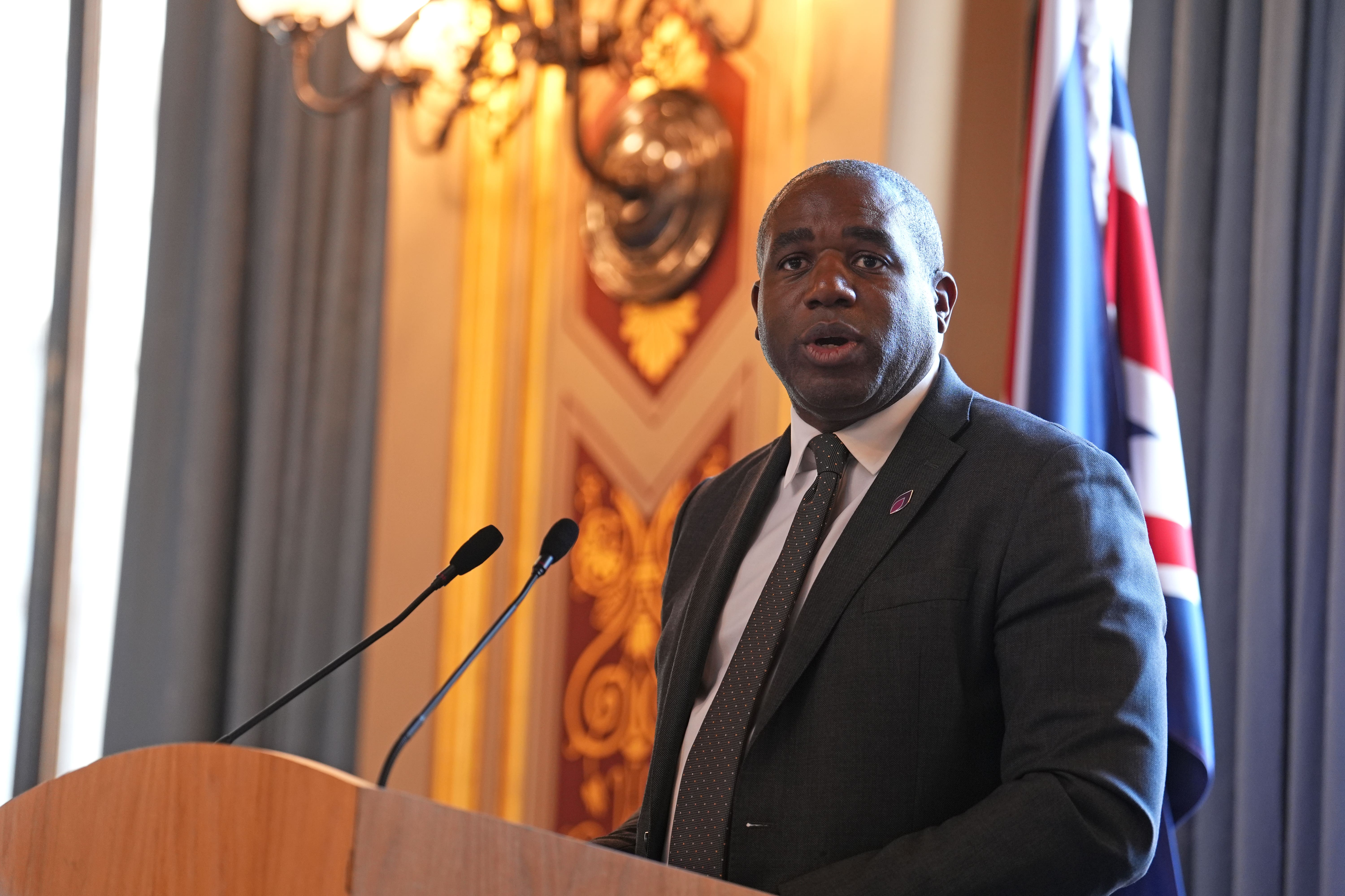 Foreign Secretary David Lammy speaking during the event at the Foreign Office (Jordan Pettitt/PA)