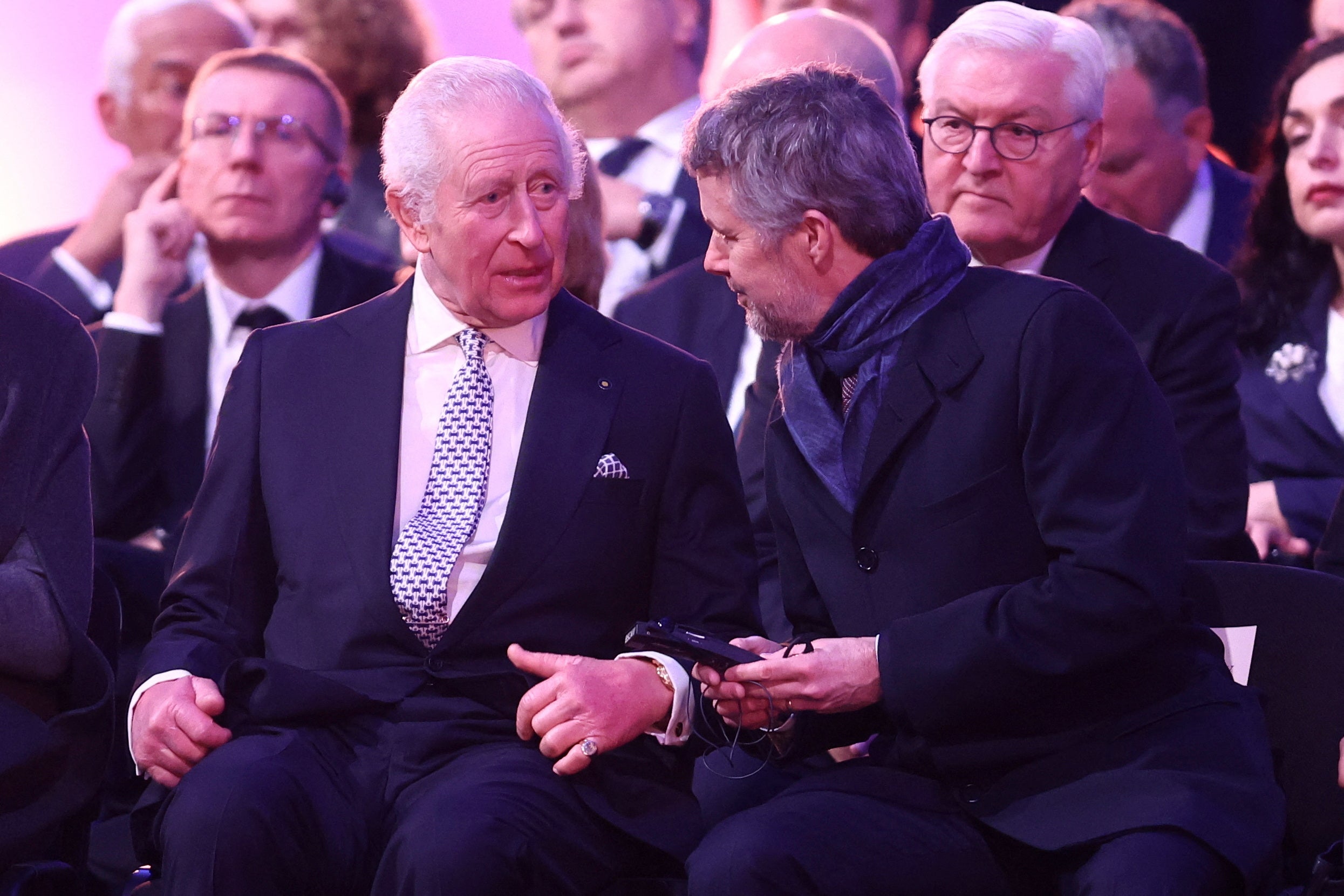 Britain's King Charles and Denmark's King Frederik attend an event to mark the 80th anniversary of the liberation of the Nazi German Auschwitz-Birkenau concentration and extermination camp