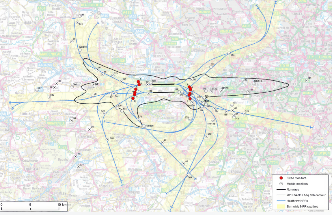 Current preferential routes to avoid noise disturbances from Heathrow Airport (highlighted in yellow)