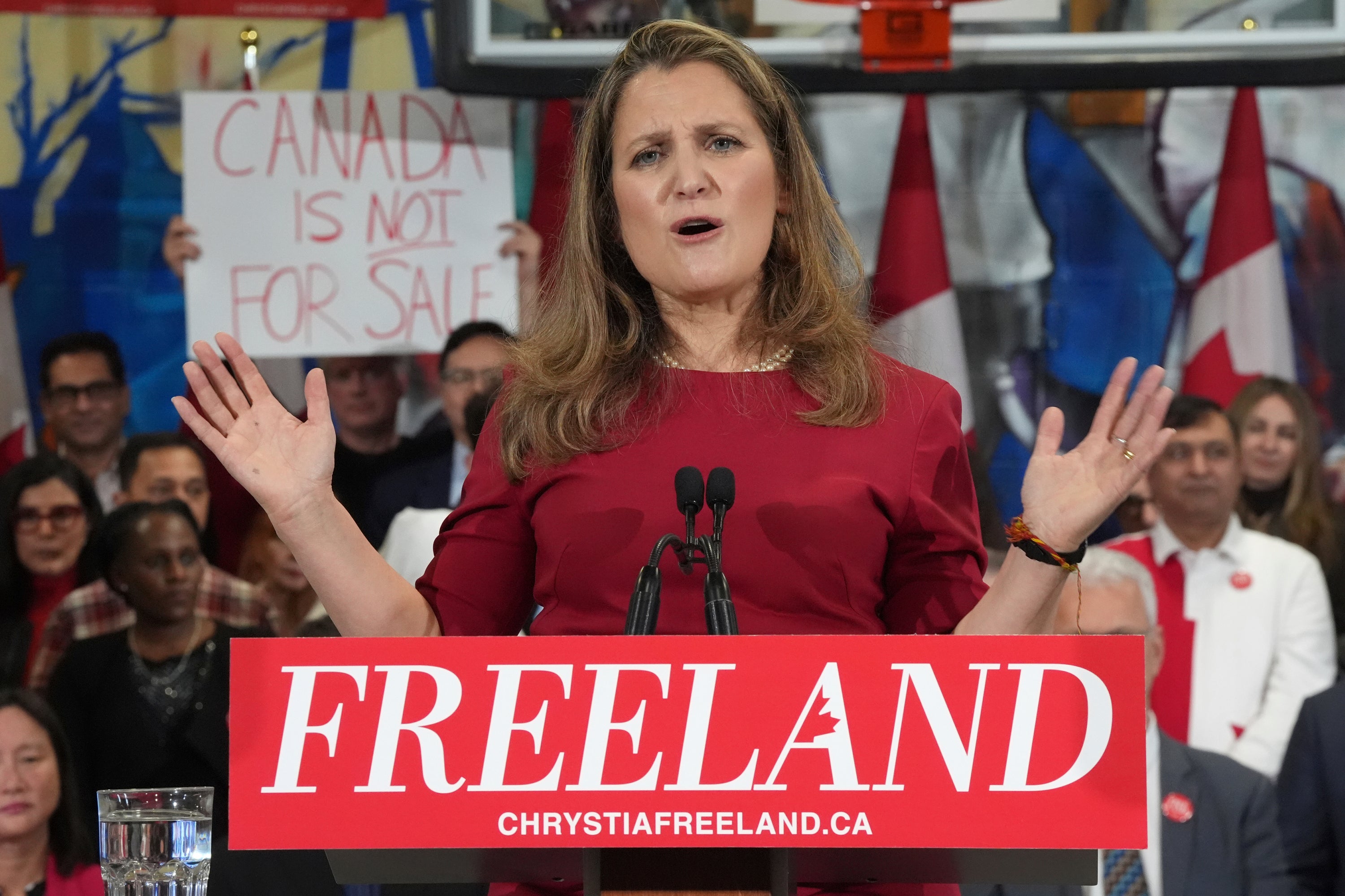 Freeland, who is running to replace Justin Trudeau, has threatened tariffs on Musk’s Teslas