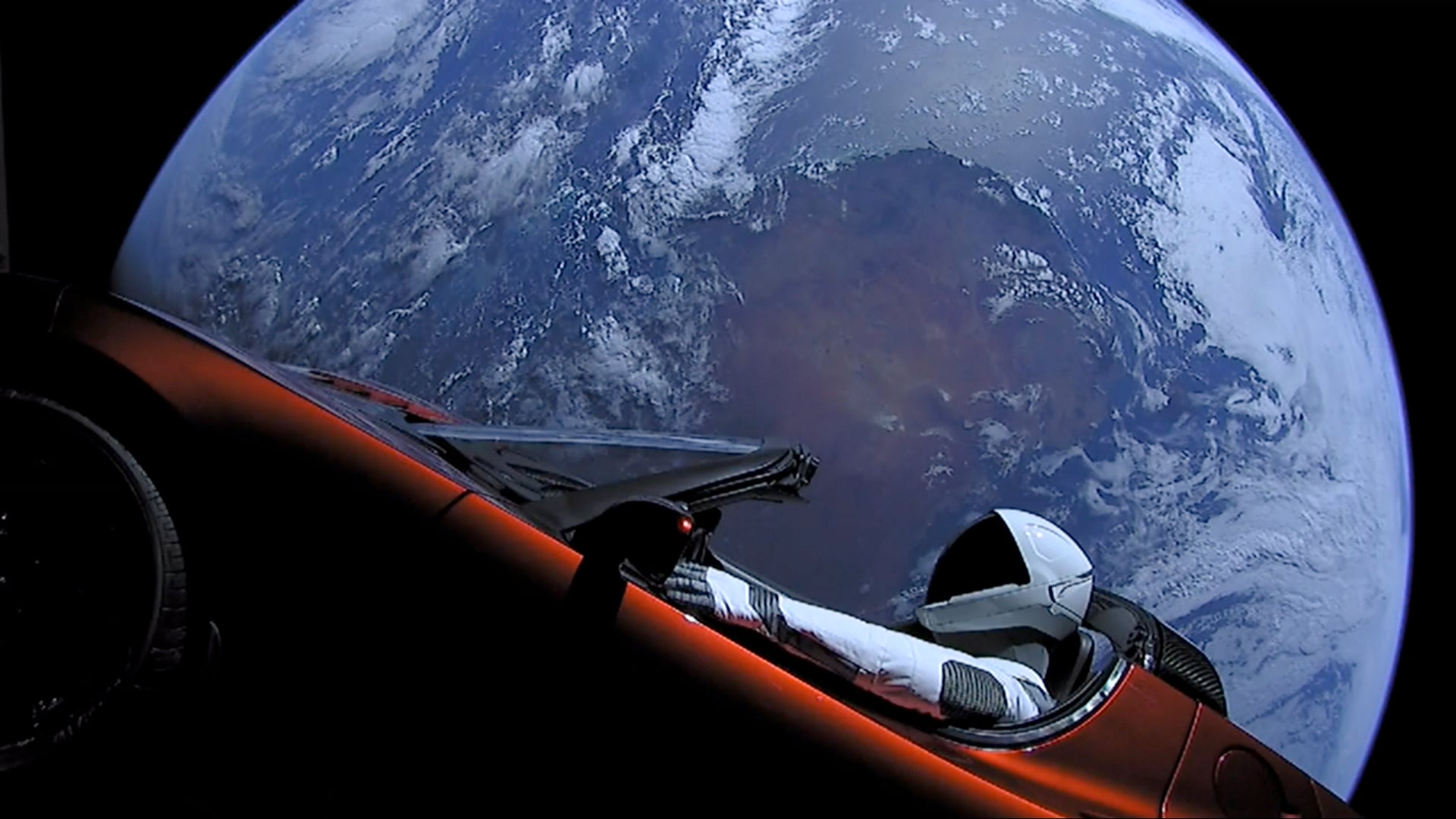 Photo provided by SpaceX: Tesla roadster launched from the Falcon Heavy rocket with a dummy driver named ‘Starman’