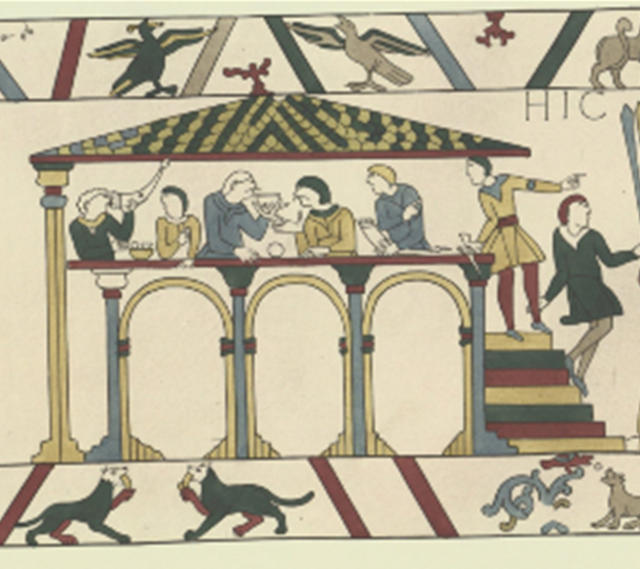 <p>Harold’s palace, as portrayed in the Bayeux Tapestry</p>