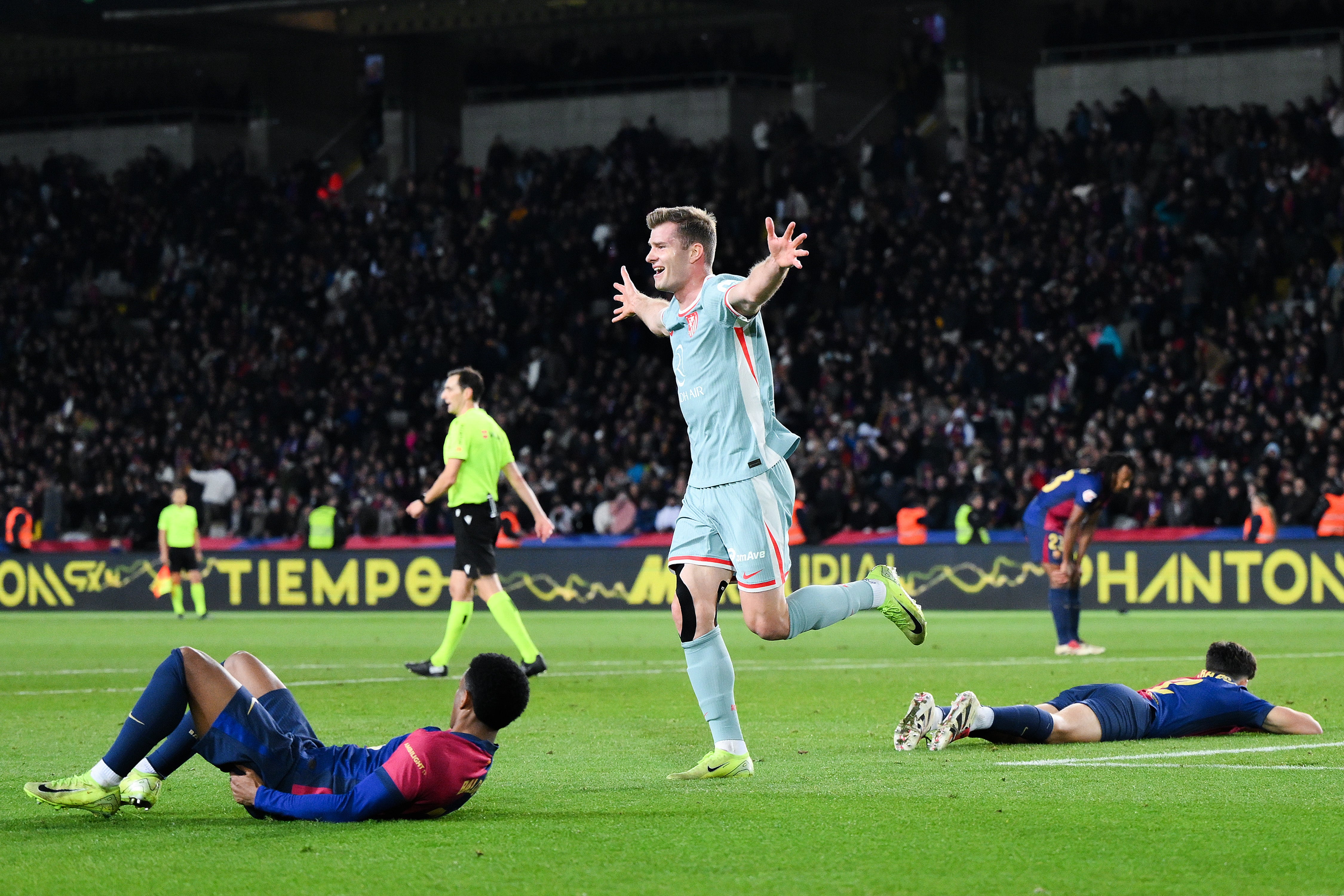 Alexander Sorloth celebrates scoring Atletico Madrid's winner over Barcelona