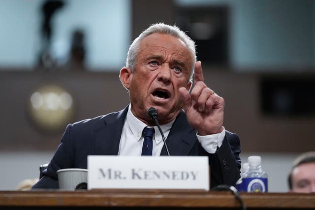 <p>Robert F. Kennedy Jr., President Donald Trump's choice to be Secretary of Health and Human Services, appears before the Senate Finance Committee for his confirmation hearing, at the Capitol in Washington, Wednesday, Jan. 29, 2025.</p>