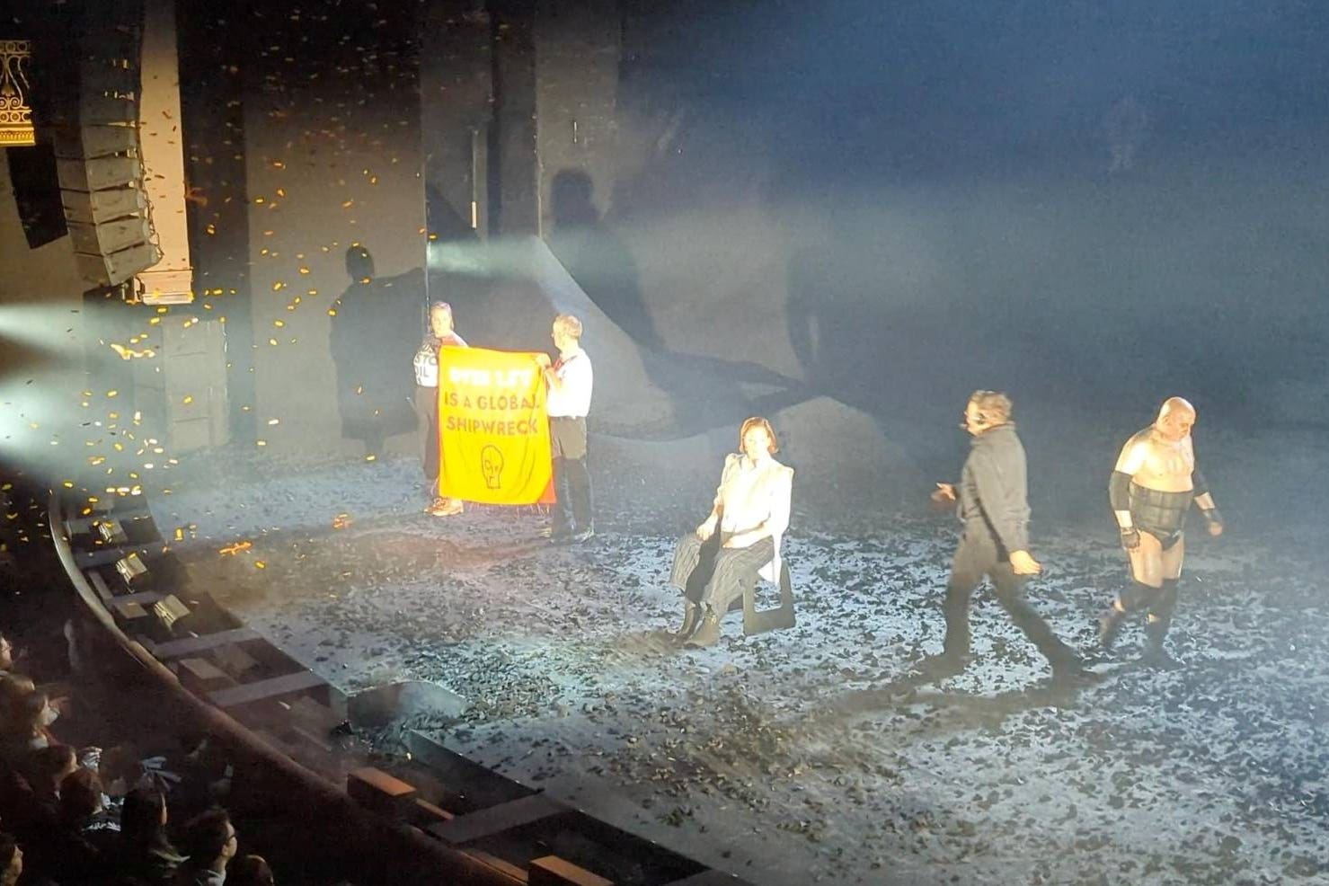 Just Stop Oil supporters disrupting a West End performance of The Tempest (Just Stop Oil)