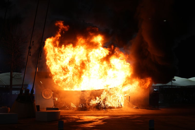 Merchandise stand catches fire outside Etihad Stadium