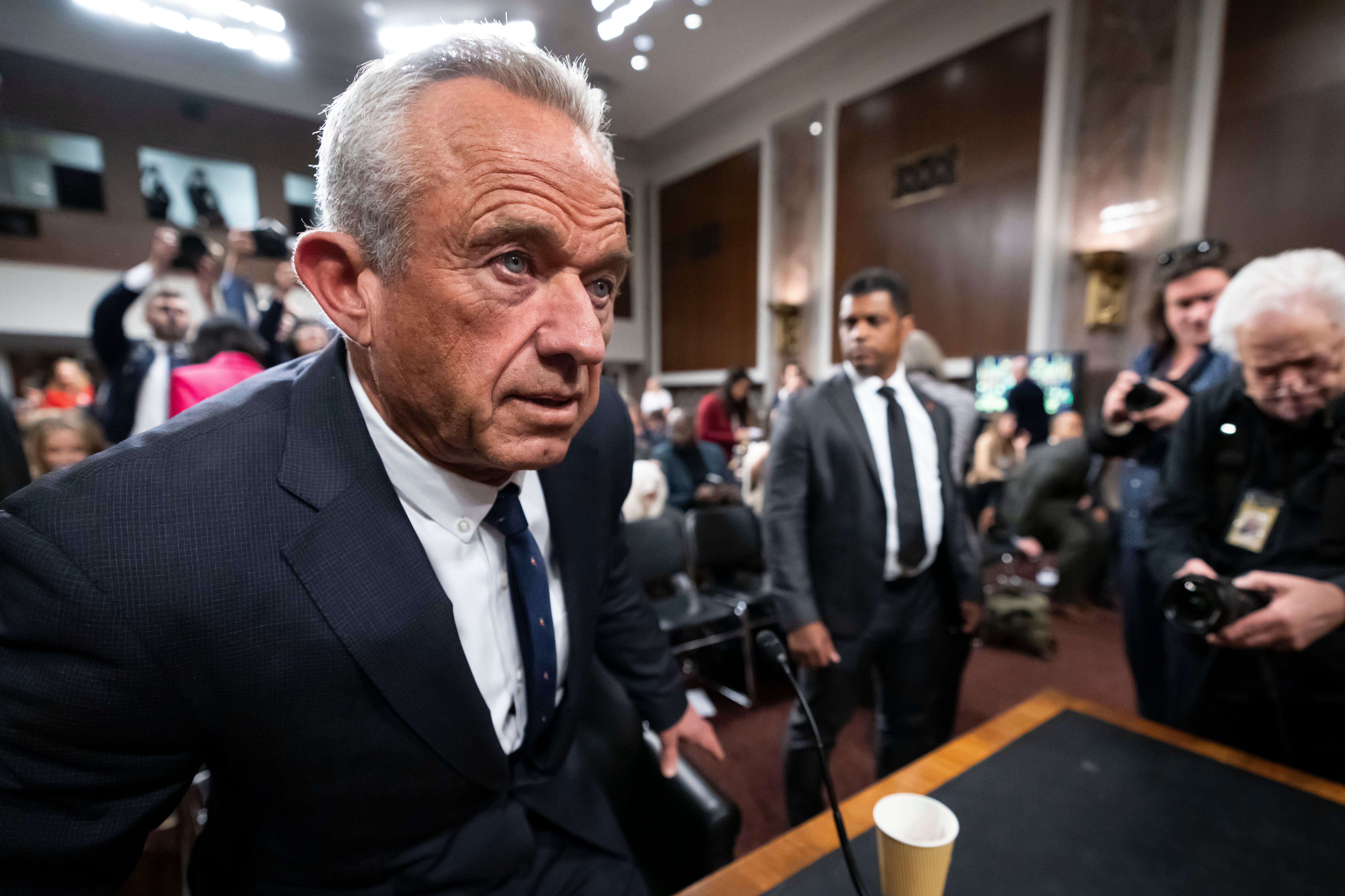 Kennedy returns from a break during his Wednesday confirmation hearing on Capitol Hill in Washington, D.C. Kennedy said he supports vaccines