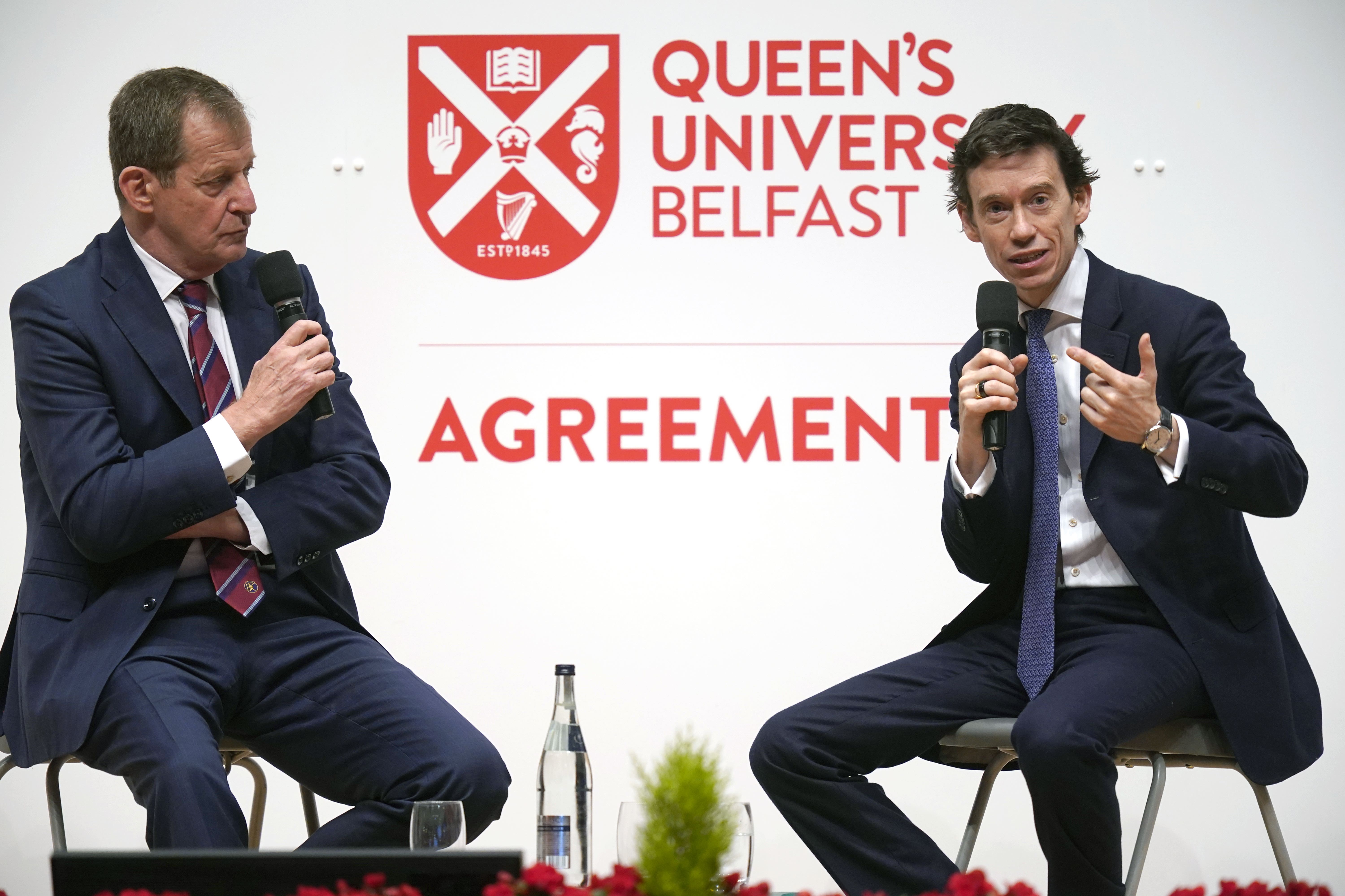 Alastair Campbell, left, and Rory Stewart won Political Podcast of the Year for their show The Rest Is Politics (PA)