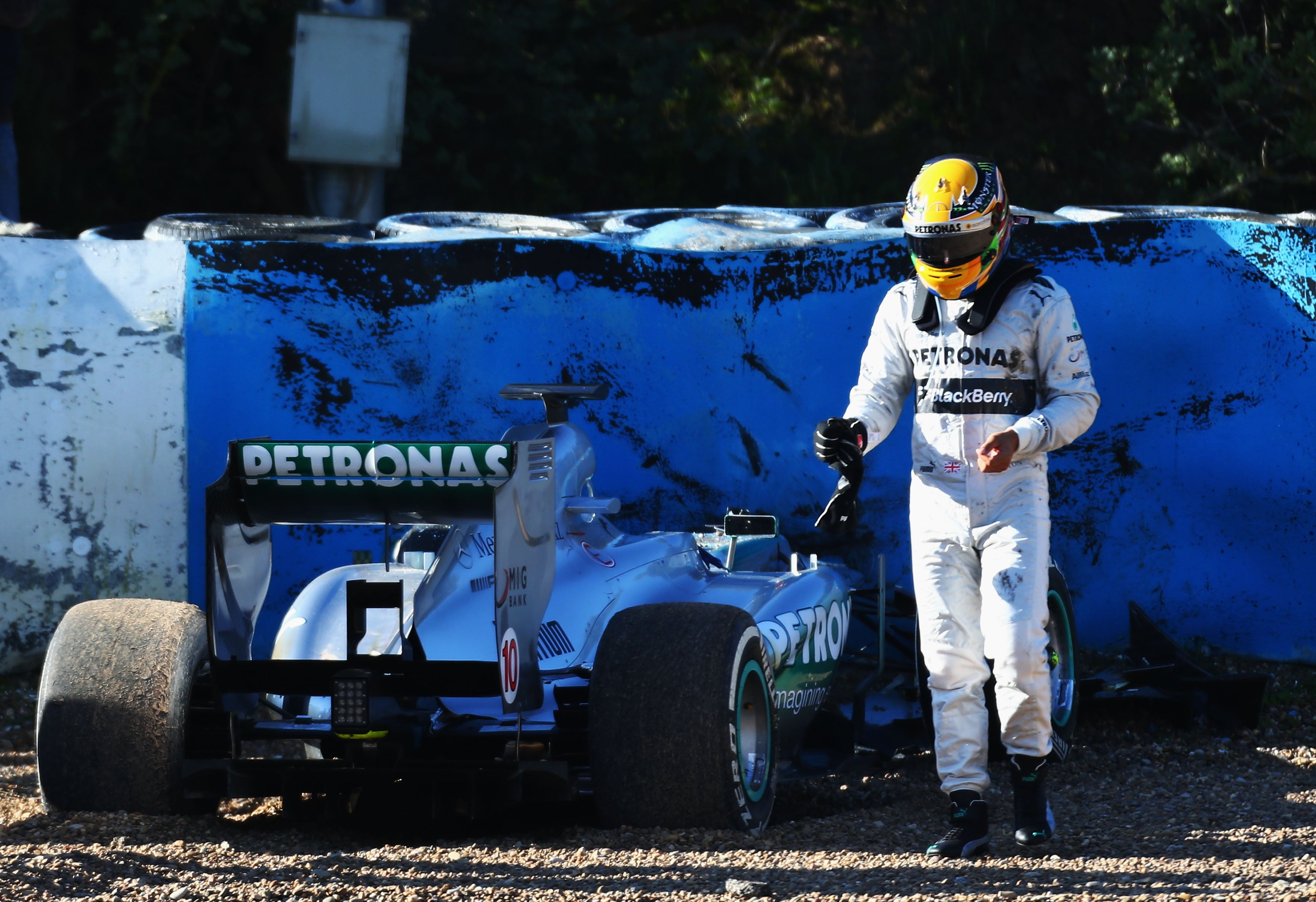 Hamilton crashed his Mercedes car after just 20 minutes of his first test in Jerez