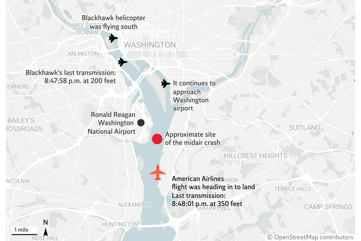 Washington DC plane crash map: How collision with Black Hawk army ...