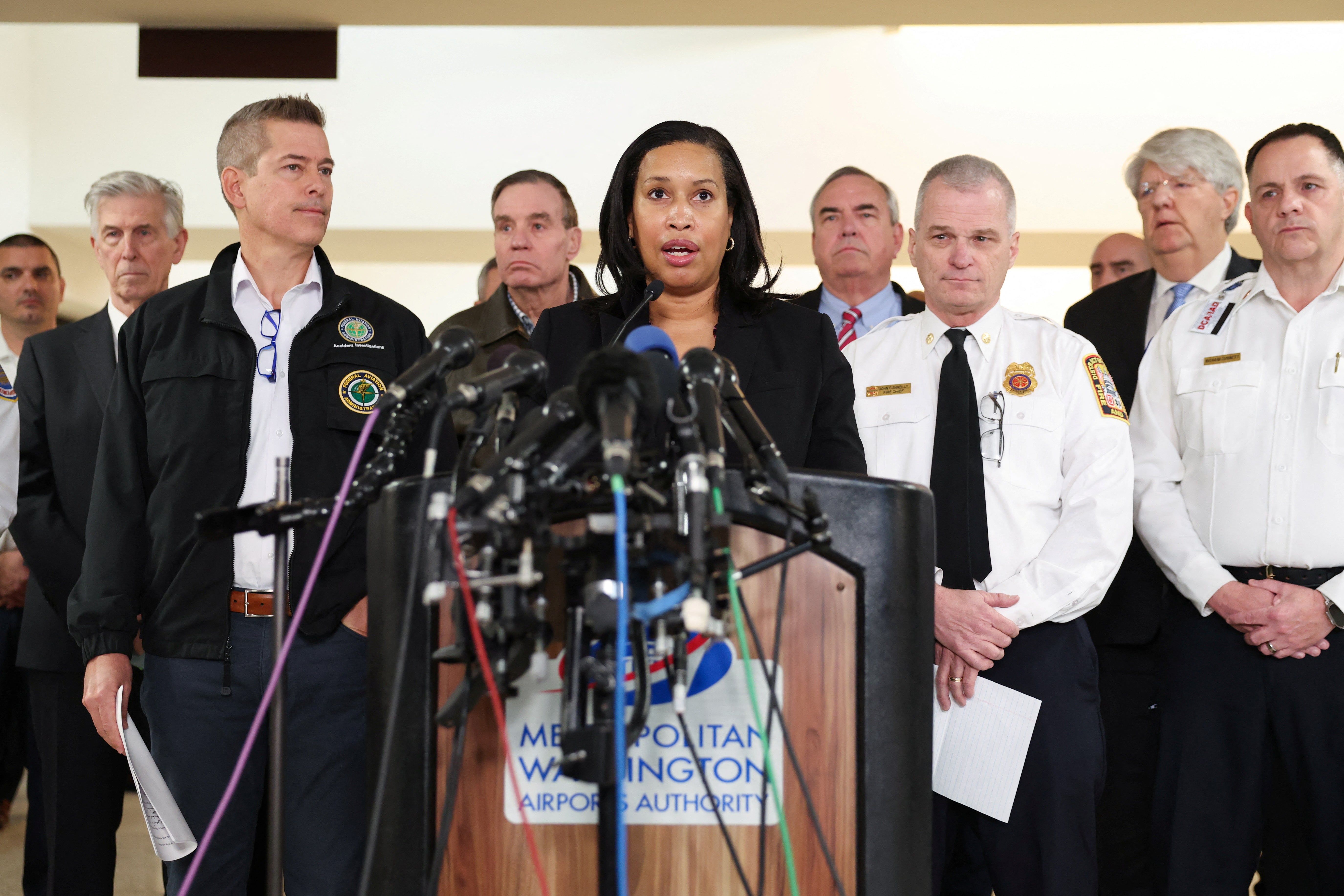 Washington DC Mayor Muriel Bowser addresses the media, after American Eagle flight 5342 collided with a Black Hawk helicopter while approaching Ronald Reagan Washington National Airport and crashed into Potomac River, in Washington