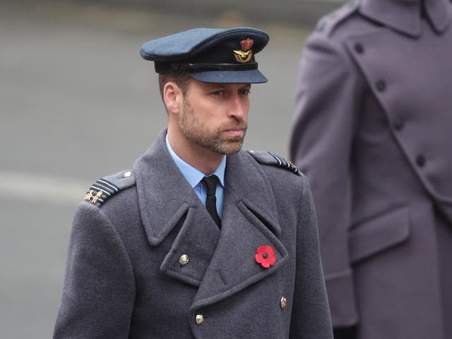 <p>William during a Remembrance Sunday service </p>