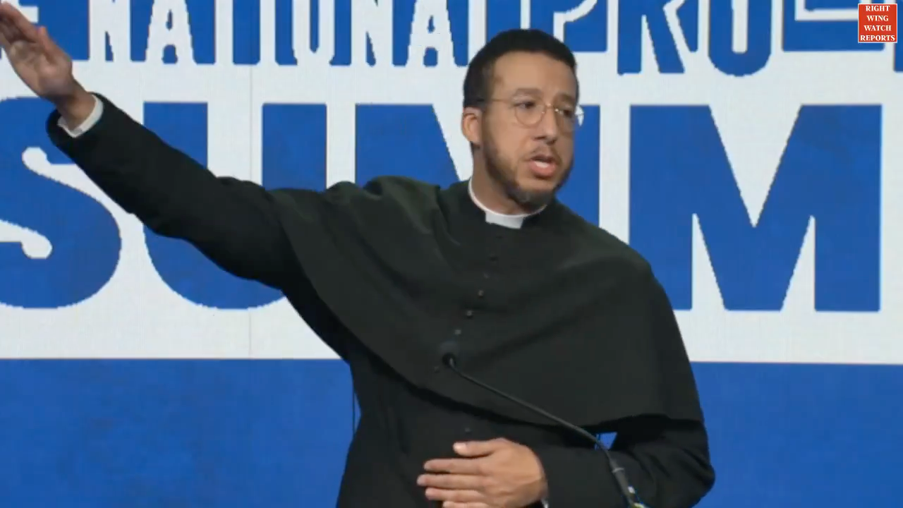 Father Calvin Robinson has faced backlash after mimicking Elon Musk's salute at the National Pro-Life Summit in Washington, DC on the weekend