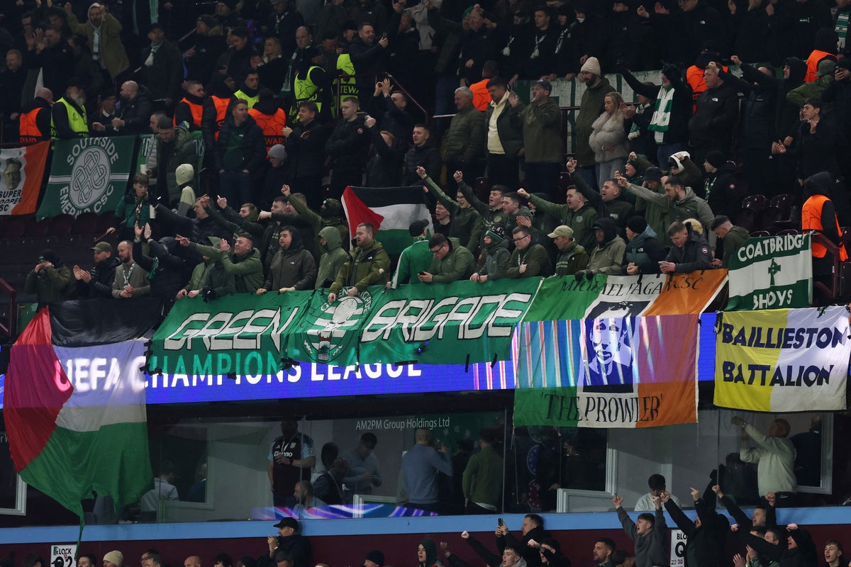 Celtic fans display anti-royal banners in front of Prince William