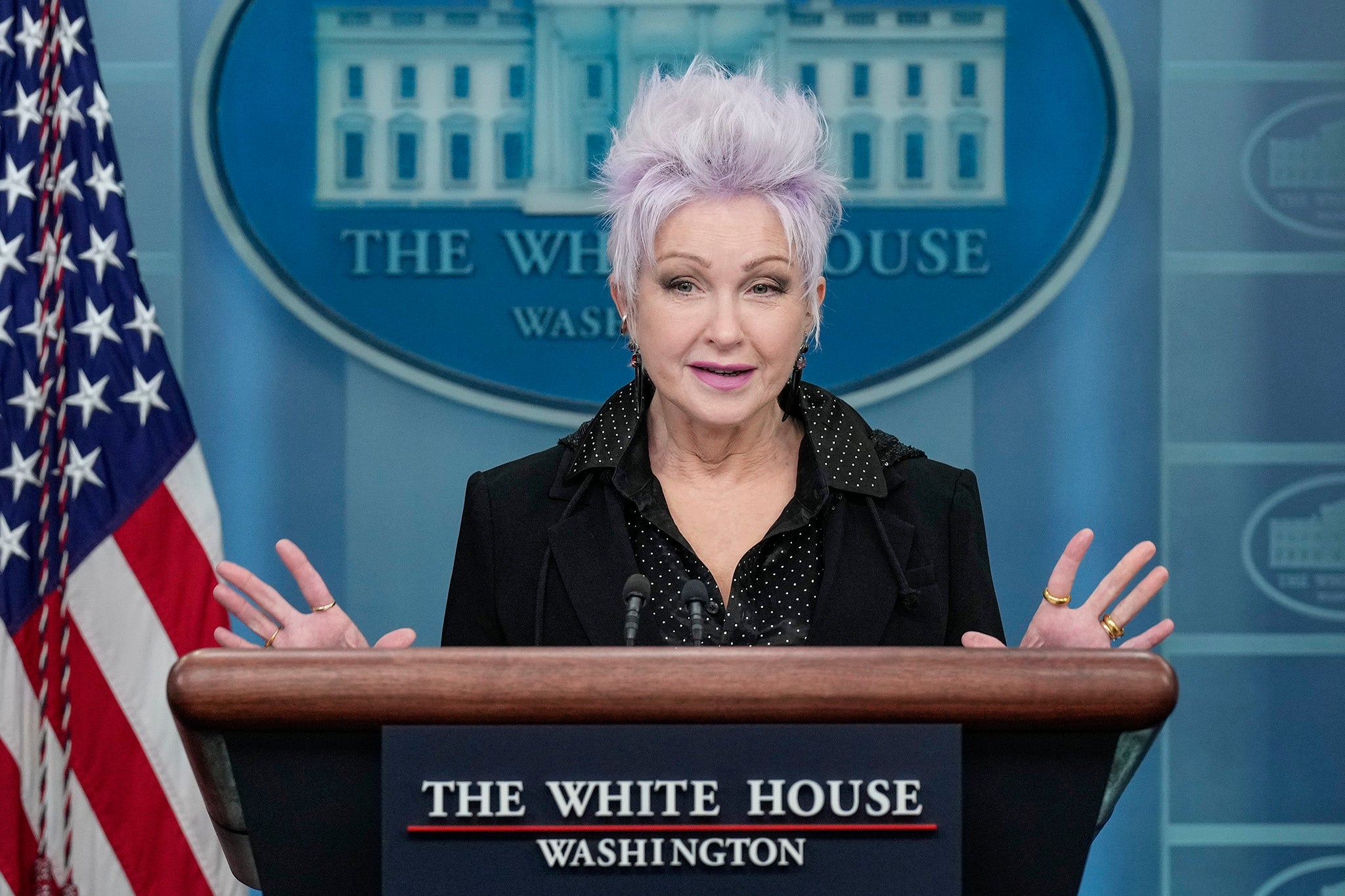 Arena política: Lauper frequenta a Casa Branca em 2022 em apoio a um ato para codificar casamentos entre pessoas do mesmo sexo e inter-racial