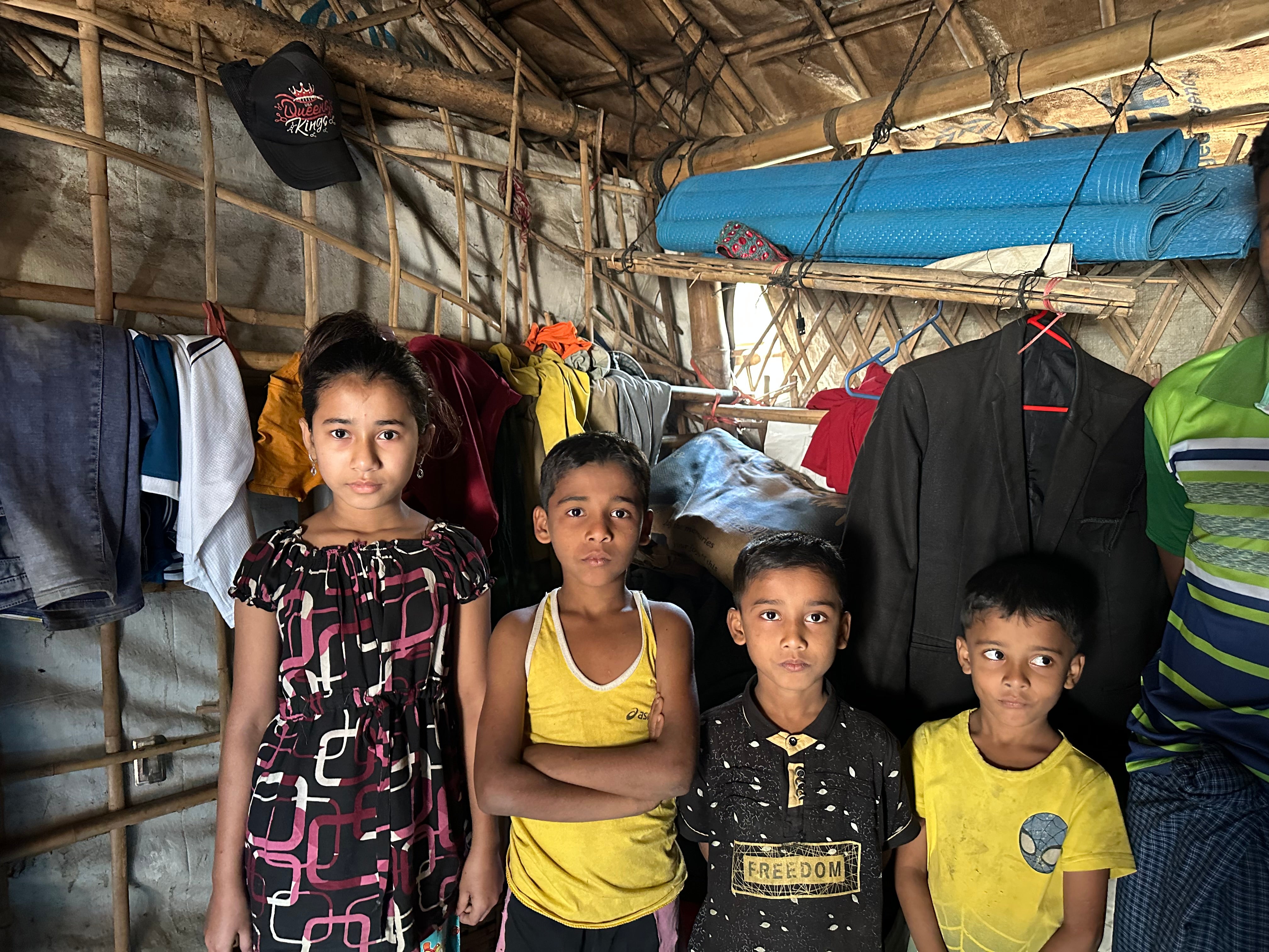 Noor Fatima’s four children in temporary shelter in Kutupalong, near Cox’s Bazar