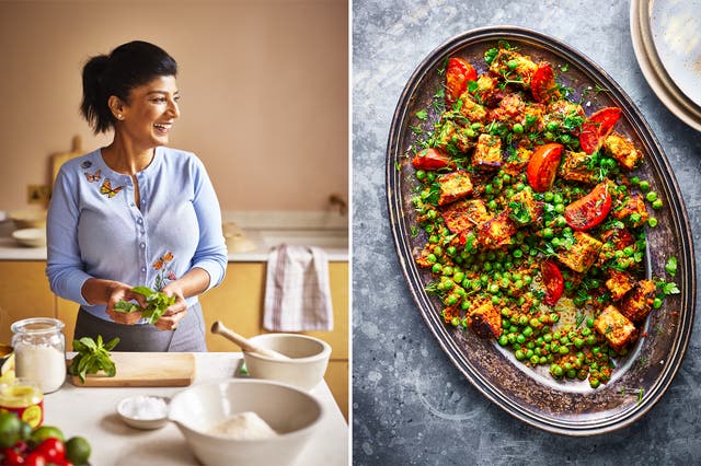 <p>Big flavours, small effort – Anjula’s one-pan method in action</p>