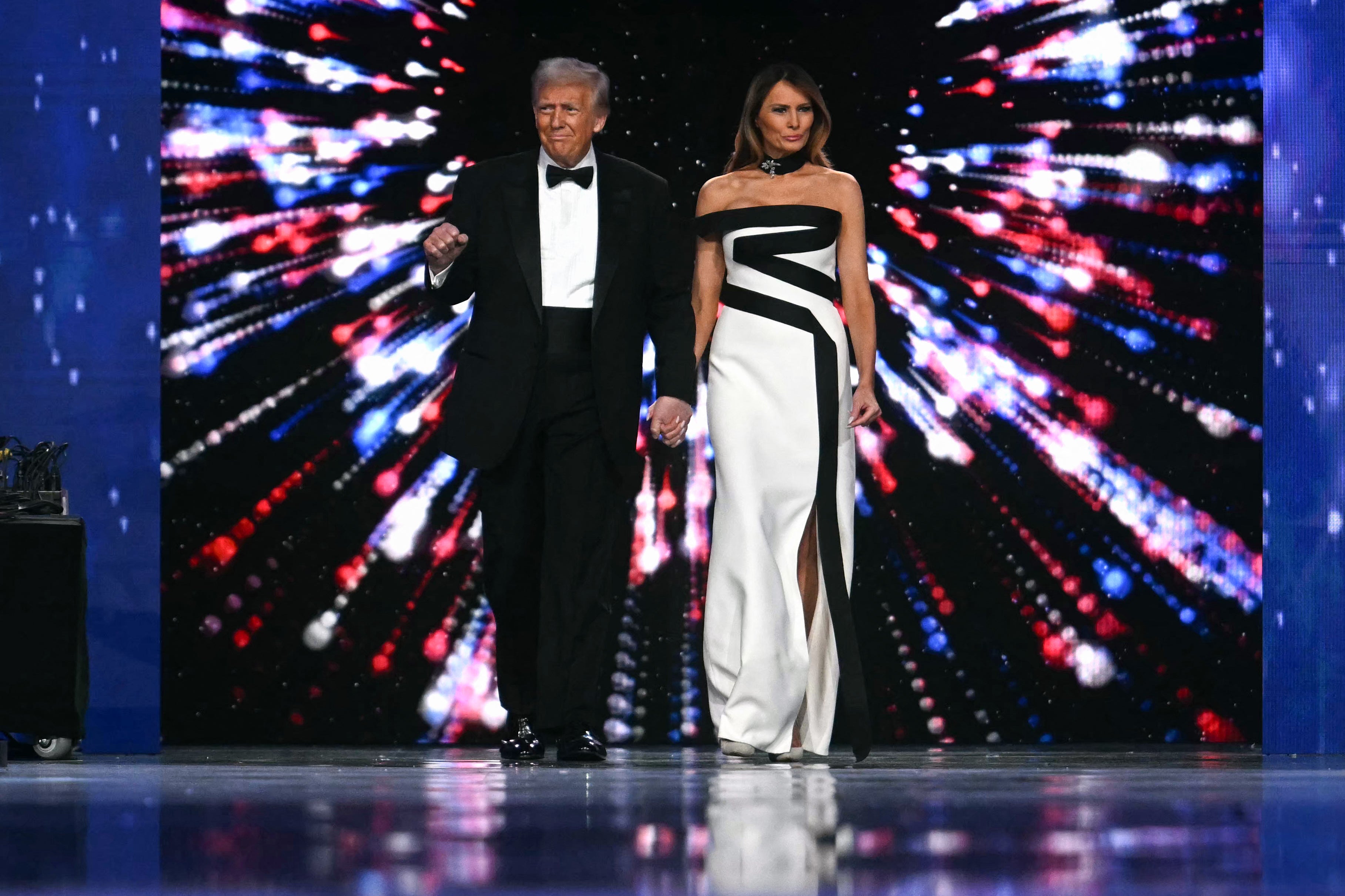 Donald and Melania Trump arrive for the Liberty inaugural ball in Washington, DC earlier this year
