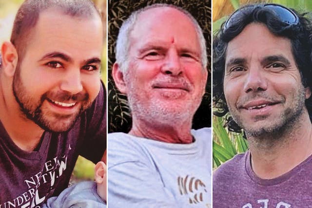 <p>From left to right: Yarden Bibas, Keith Siegel and Ofer Kalderon are due to be released this weekend </p>