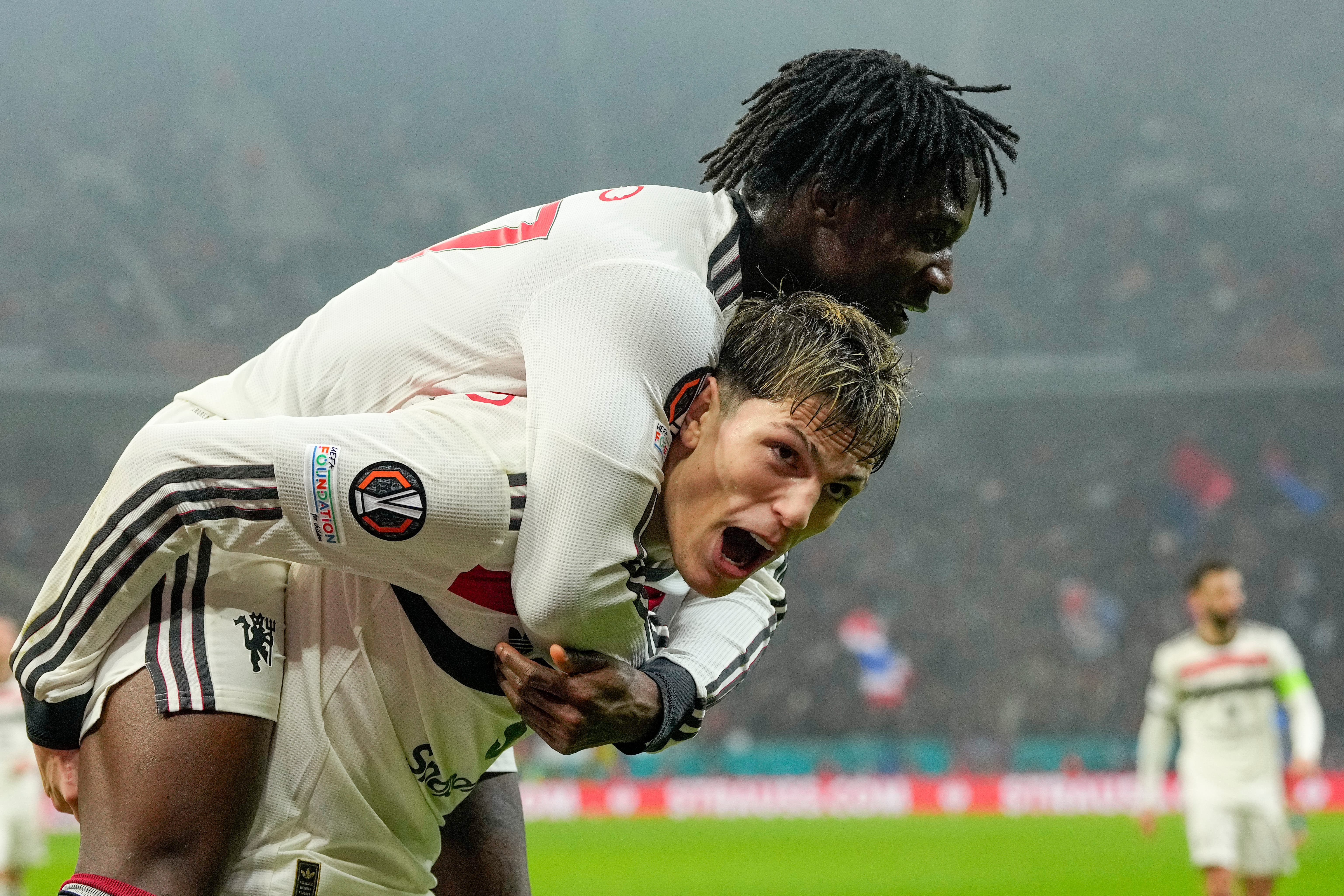 Alejandro Garnacho set up Kobbie Mainoo’s goal against FCSB (Andreea Alexandru/AP)