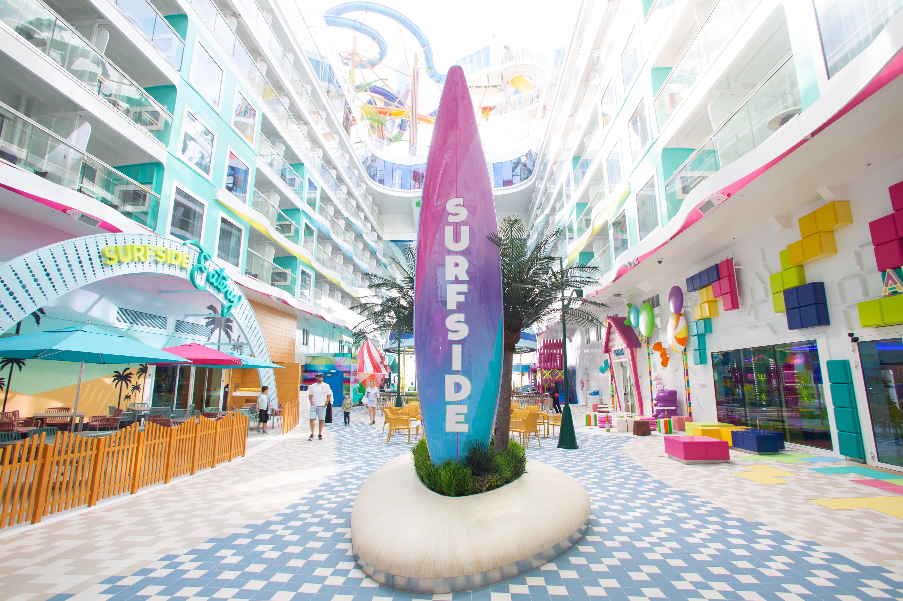 Families can ride massive waterslides in Icon's Surfside area