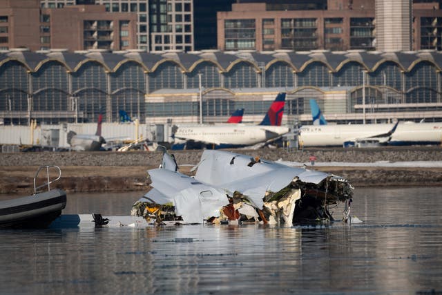 <p>The wreckage of the American Airlines flight is lying in Washington D.C.’s Potomac river</p>