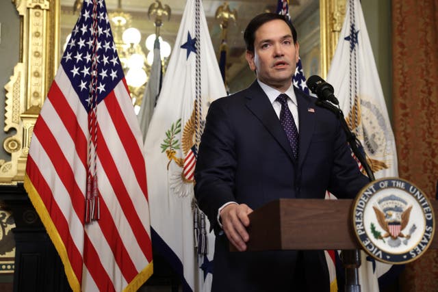 <p>Marco Rubio speaks during a swearing-in ceremony on January 21, 2025, in Washington, DC. </p>