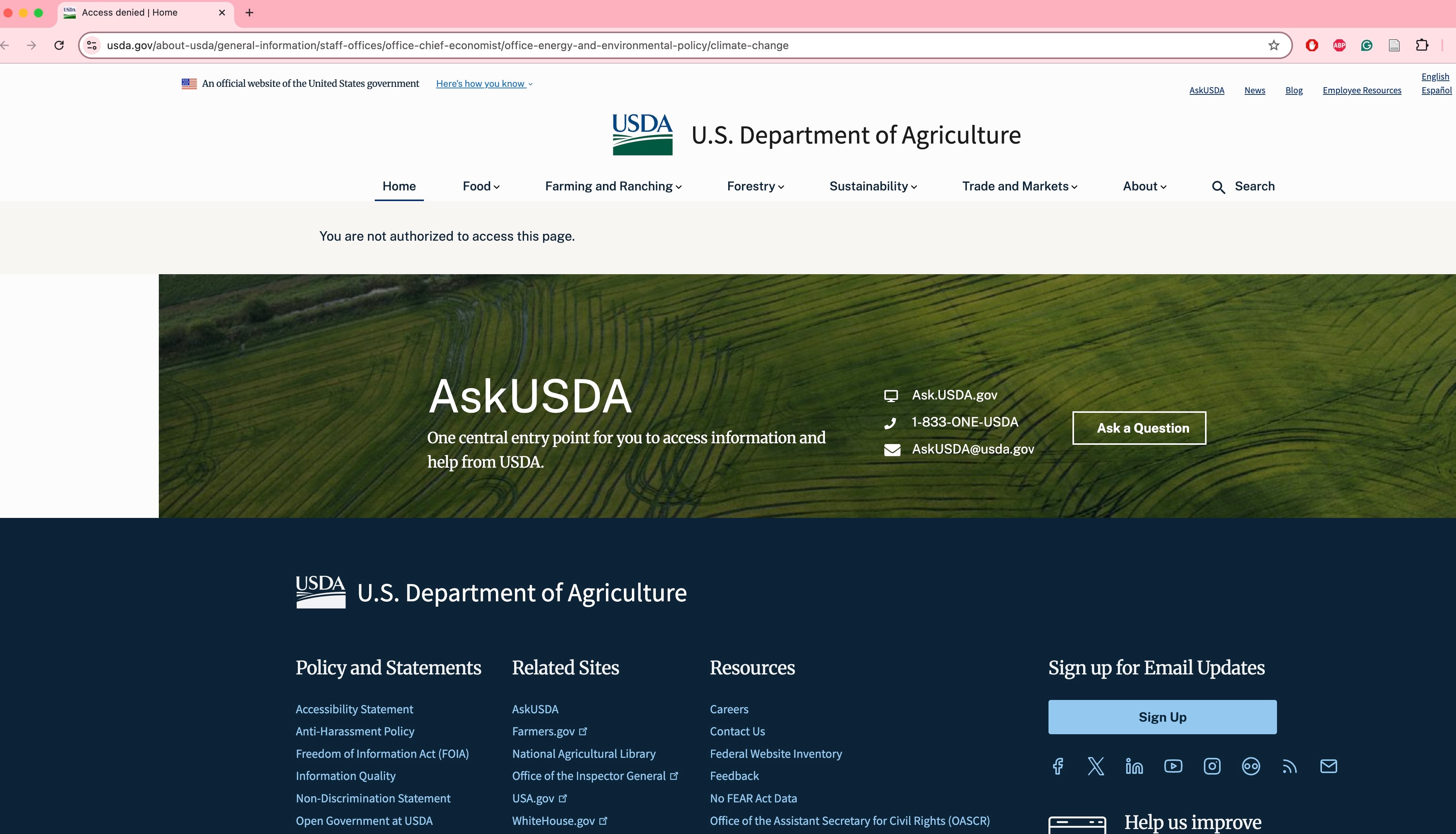 A web page discussing climate change was removed from the Department of Agriculture website. The page detailed the science behind the phenomenon, among other issues