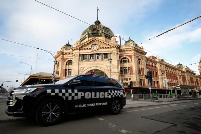 <p>File: Police patrol Melbourne city, Australia</p>