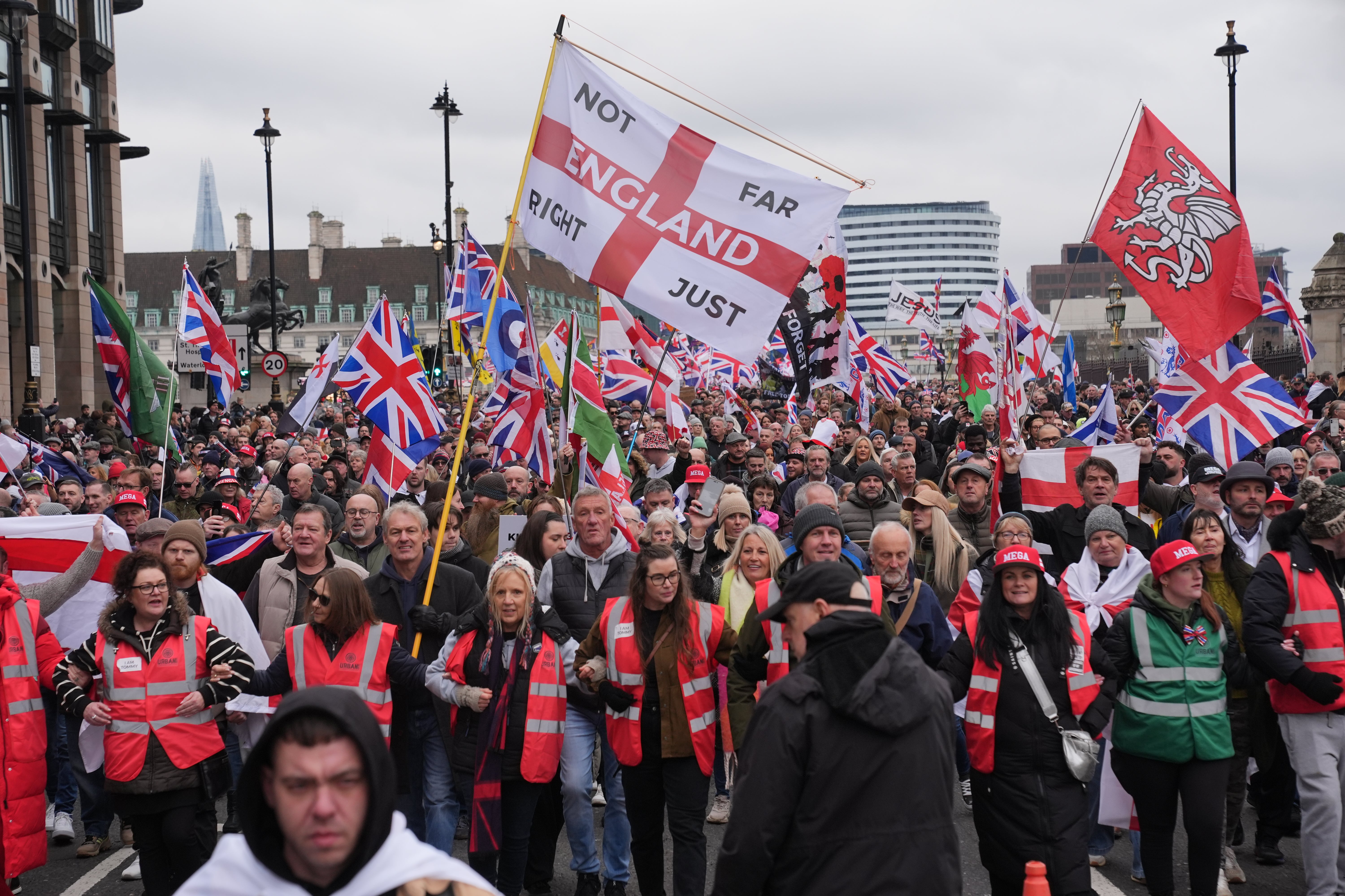 Chants of “We want our country back” and “We want Tommy out” were sung as the demonstration set off from outside Waterloo station