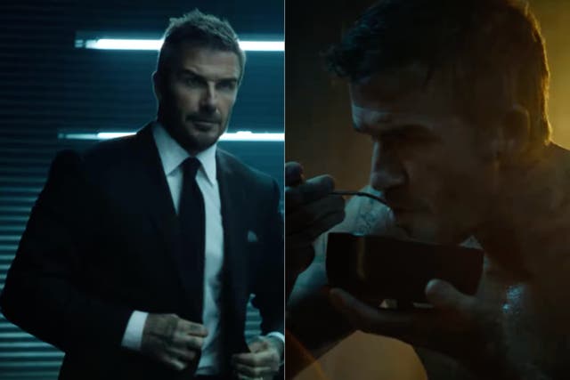 <p>The ad shows Beckham eating cereal in between clips of him working out and playing pool</p>