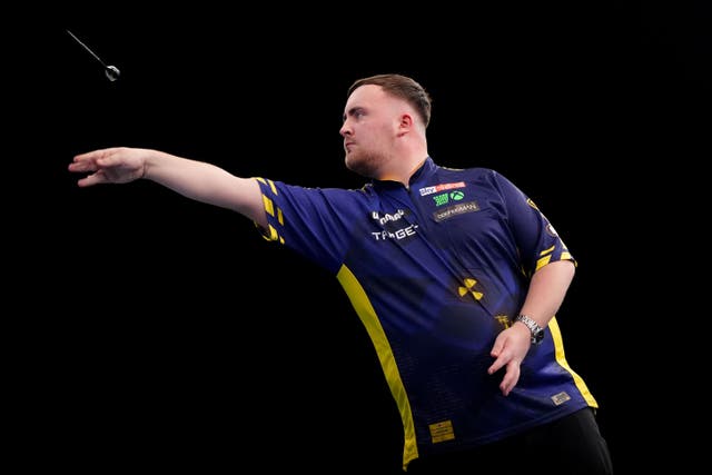 Luke Littler did not lose a leg in his 4-0 demolition of James Wade at the Winmau Masters (Bradley Collyer/PA)