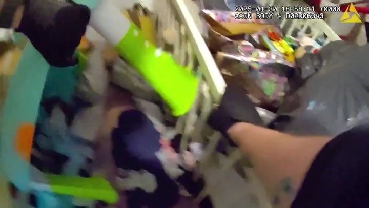 <p>Moment woman who taunted police by posting ‘hey guys’ on own wanted appeal is caught hiding under toys.</p>