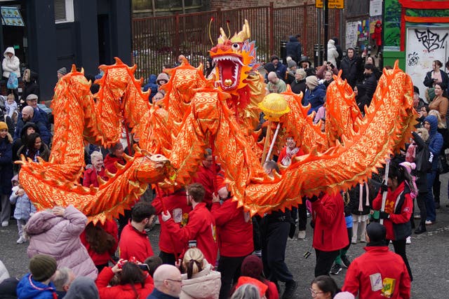 Performers take part in Chinese new year celebrations in Liverpool (Peter Byrne/PA)