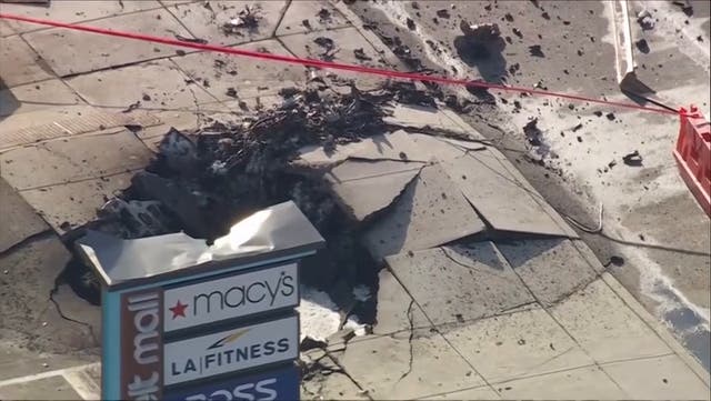<p>Philadelphia plane crash: Aerial footage shows gaping crater and debris scattered across street.</p>