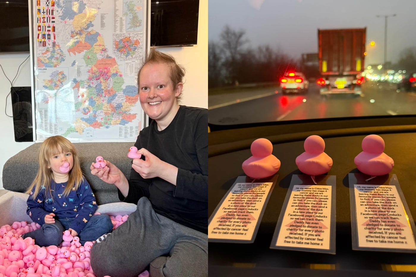 Bex Hainsworth and her daughter Chloe Mae are trying to get rubber ducks to travel the world (Bex Hainsworth/PA)
