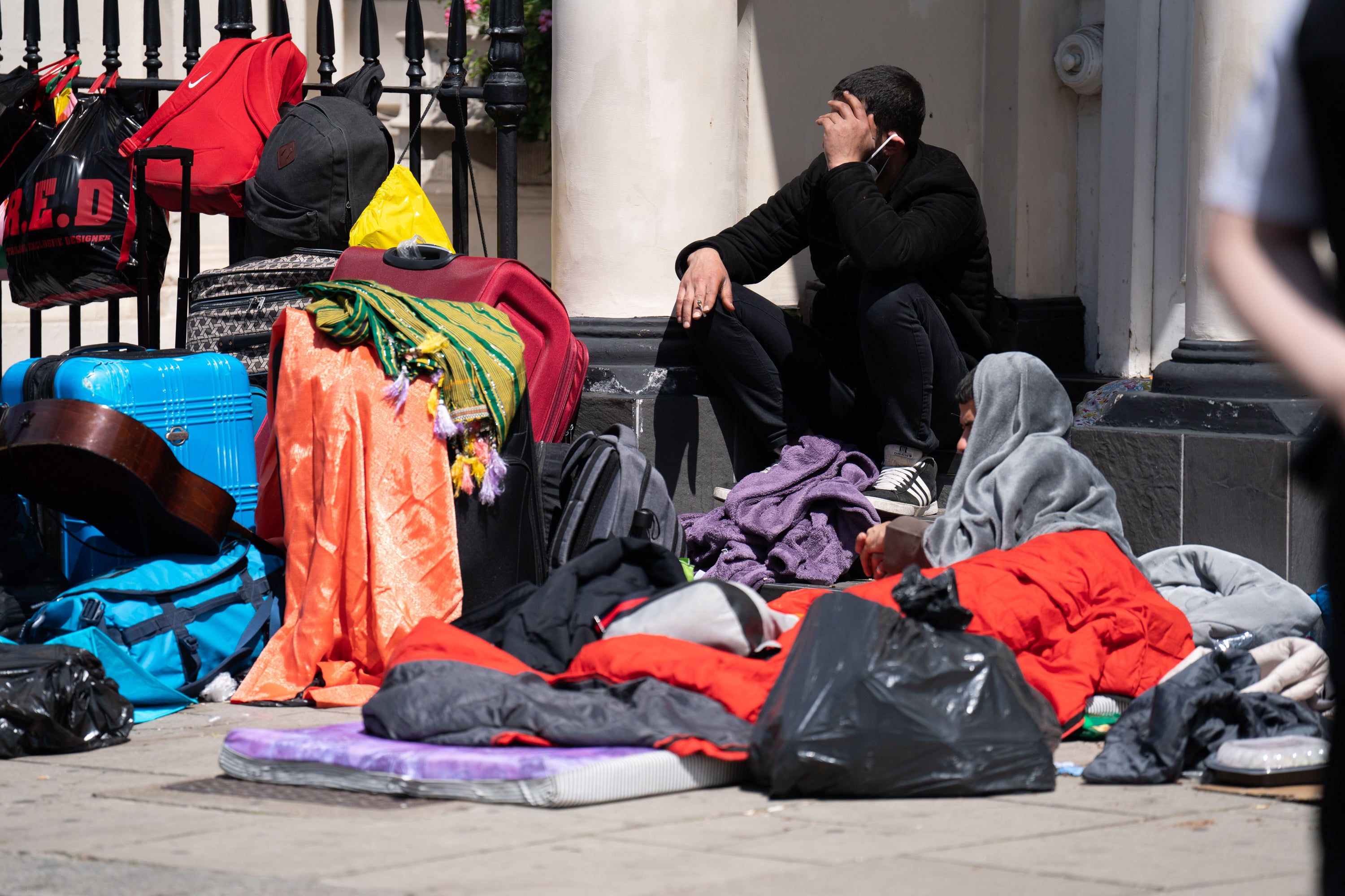 A view of the scene outside the Comfort Inn hotel on Belgrave Road in Pimlico, central London, in June 2023, where the Home Office have reportedly asked a group of refugees to be accommodated four to a room. Around 40 refugees were placed in the borough 