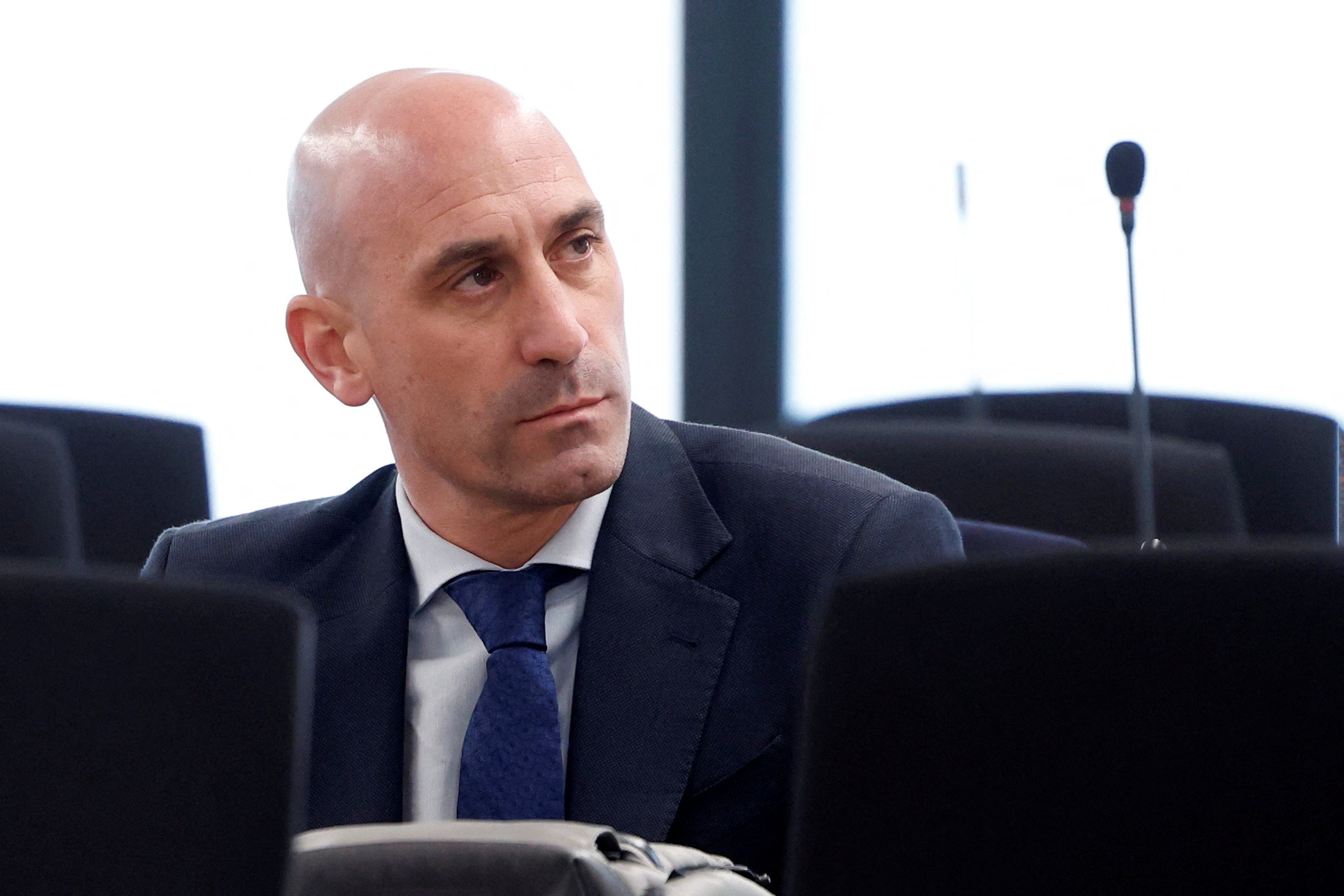 Luis Rubiales is pictured in court in the Spanish capital of Madrid for the first day of his trial