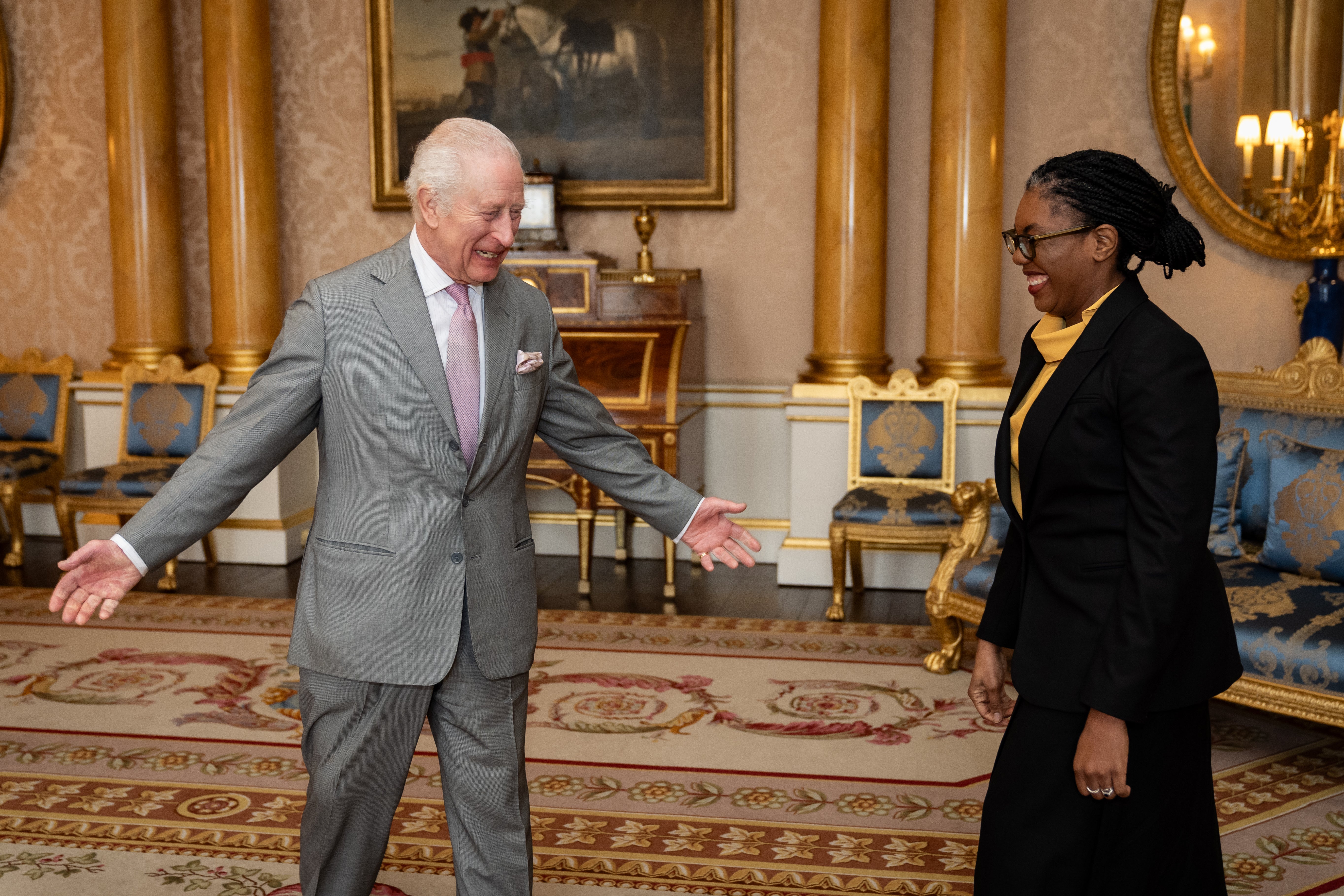 <p>Citizens and subjects: King Charles welcomed Kemi Badenoch to Buckingham Palace on Monday</p>