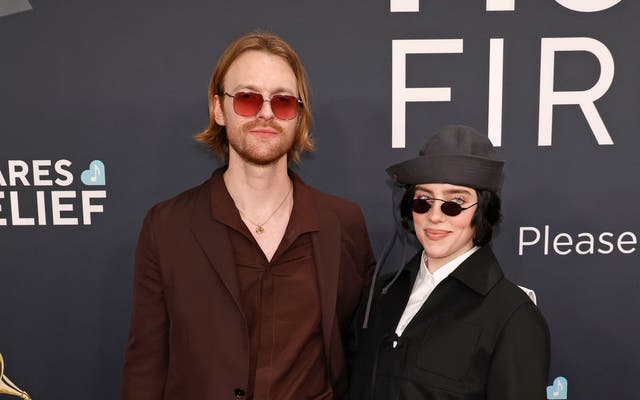 <p>Billie Eilish and brother Finneas at 2025 Grammys</p>