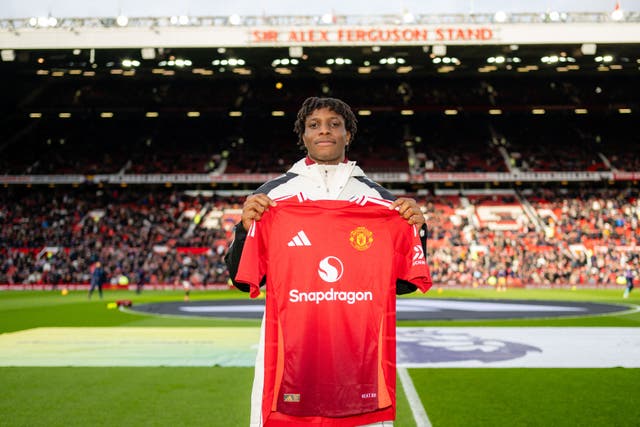 <p>Patrick Dorgu was presented at Old Trafford on Sunday</p>