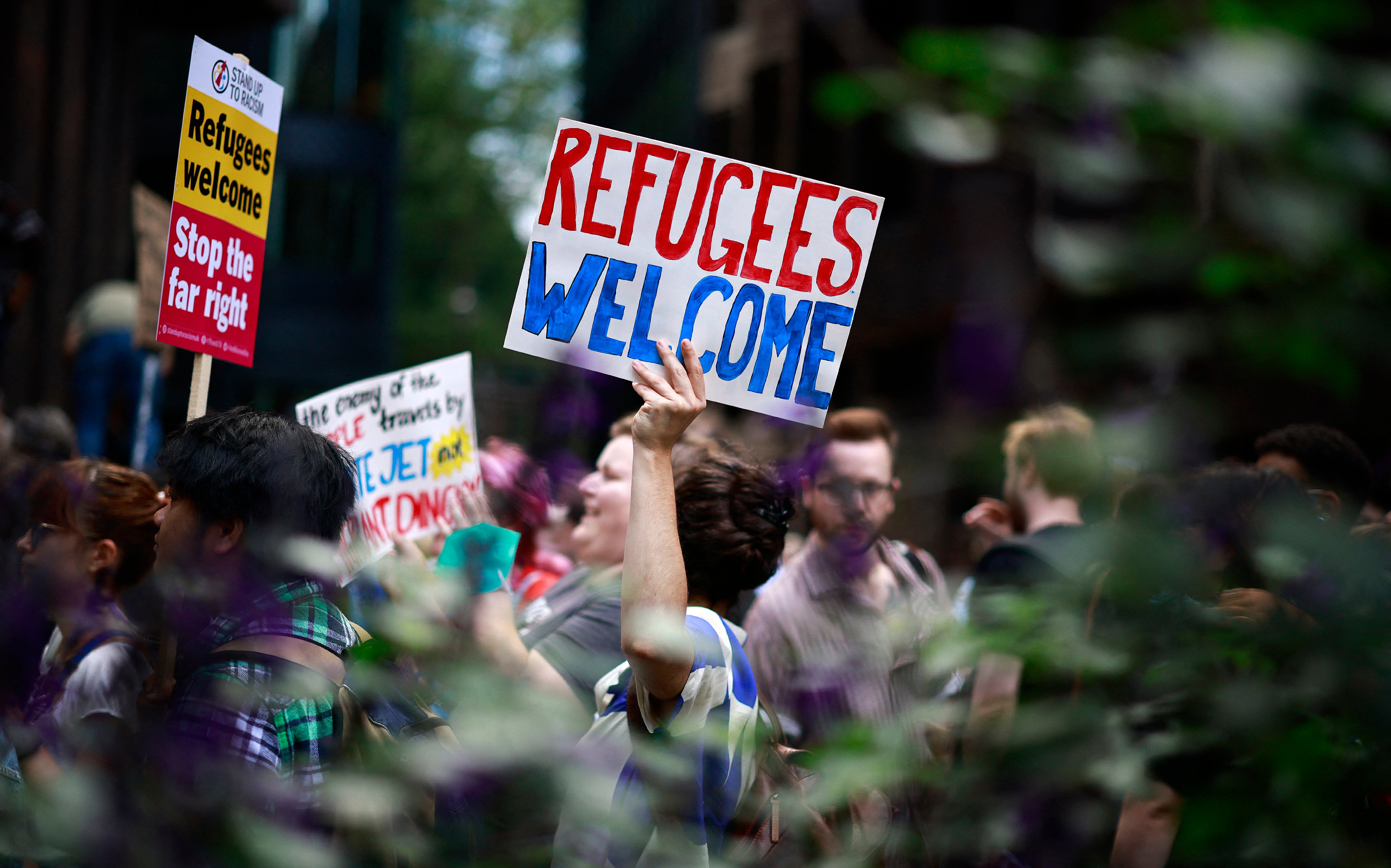 A demonstration against the far right outside the Reform party’s headquarters in London last summer