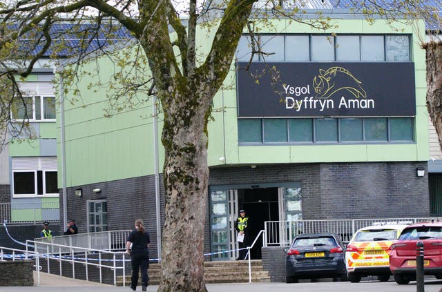 <p>Police at Amman Valley School, in Ammanford</p>