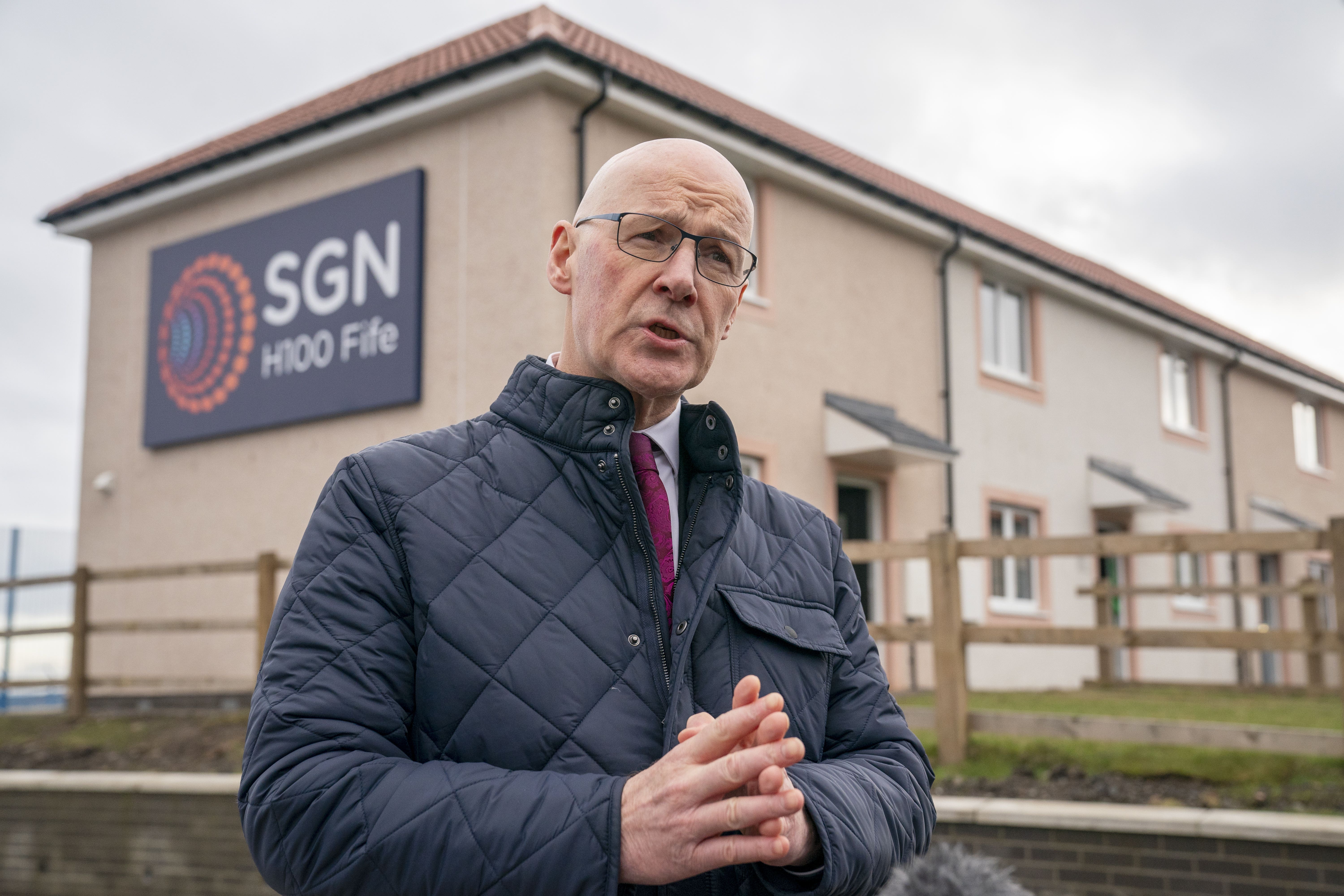 John Swinney was at the launch of green hydrogen demonstration homes at Fife Energy Park in Leven (Jane Barlow/PA)