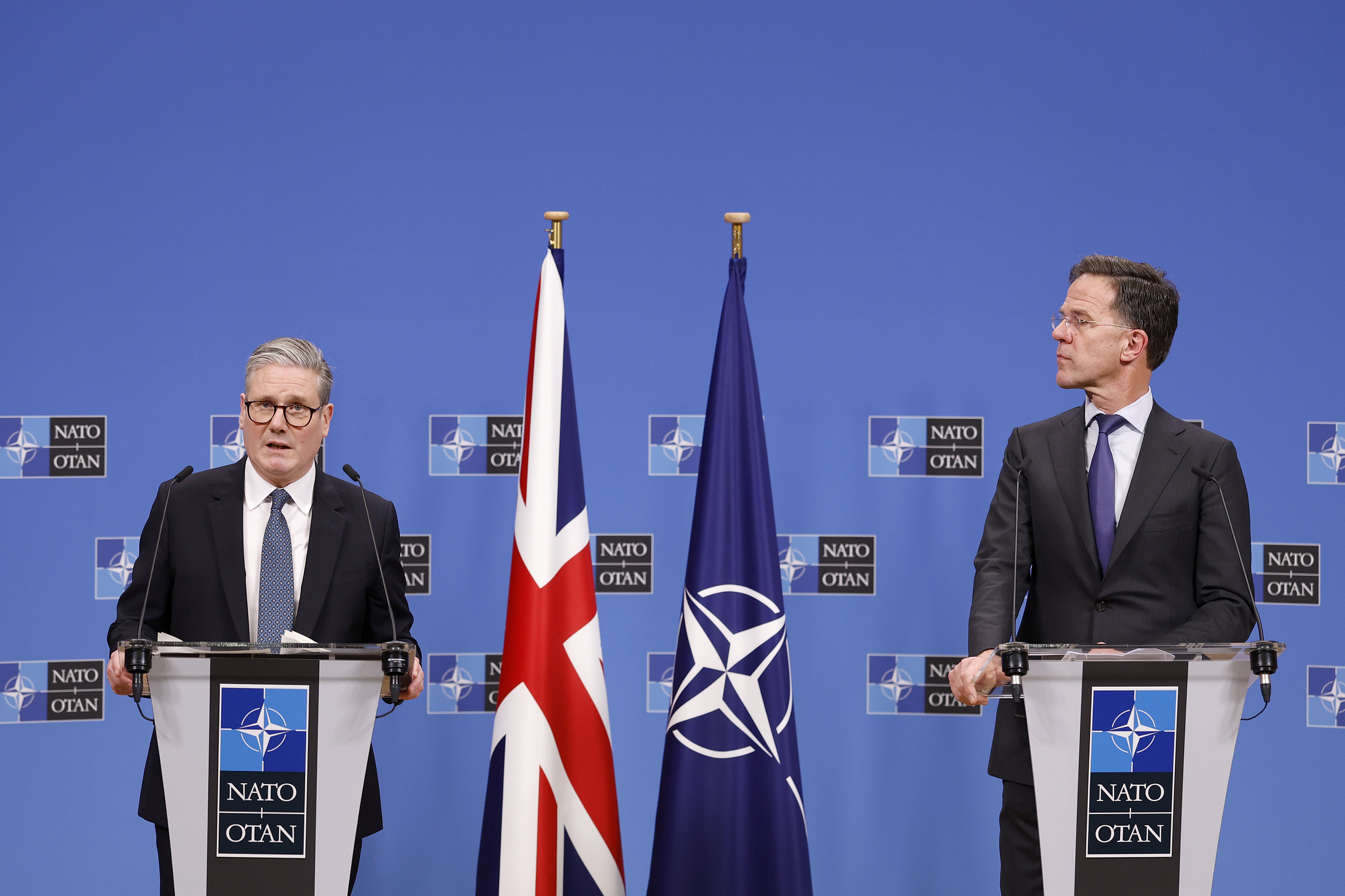 Sir Keir Starmer speaking at a press conference with Nato secretary general Mark Rutte in Brussels