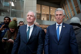U.S. Rep. Don Beyer (D-VA) (R) and Sen. Chris Van Hollen (D-MD) were among those protesting efforts to dismantle USAID