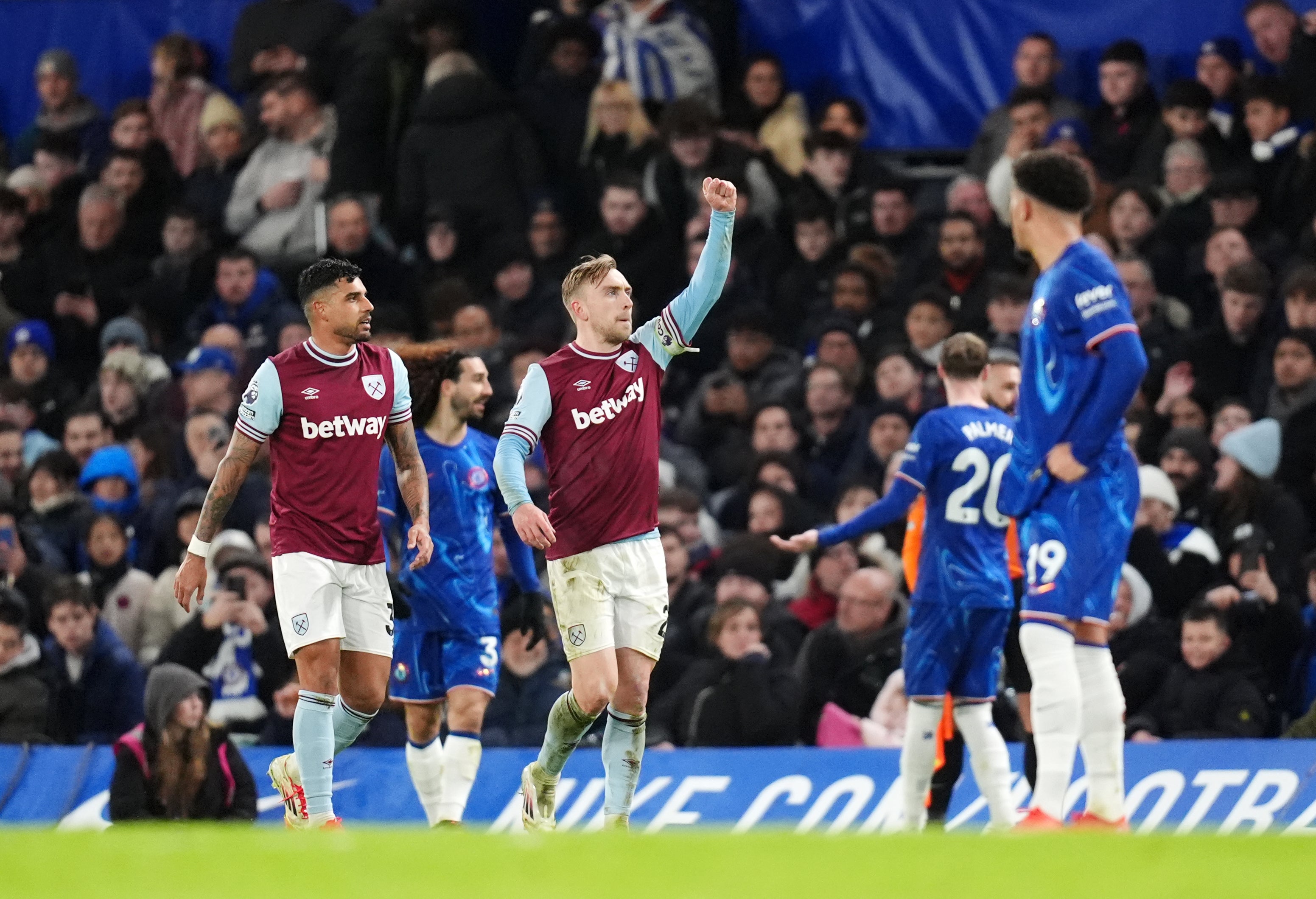 Jarrod Bowen celebrates West Ham’s first-half goal